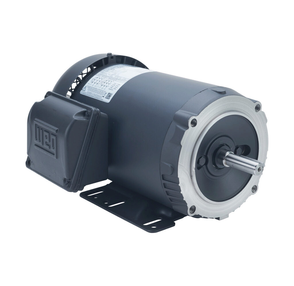 00112ET3E56C-S - WEG Electric S premium efficiency AC induction motor, general purpose and inverter rated, 1hp, 3-phase, 208-230/460 VAC, 1200rpm, TEFC, NEMA 56HC frame, rolled steel, C-face/rigid base mount.