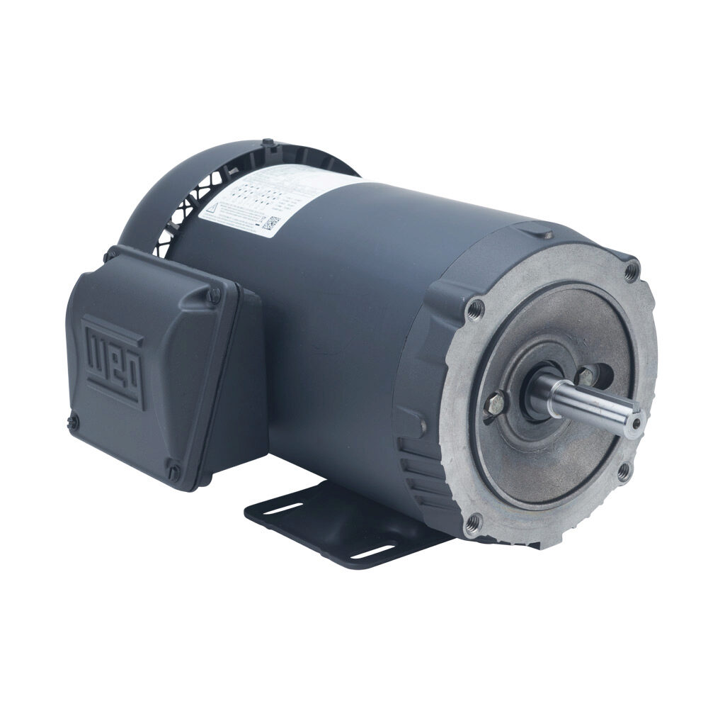 00118ET3E56C-S - WEG Electric S premium efficiency AC induction motor, general purpose and inverter rated, 1hp, 3-phase, 208-230/460 VAC, 1800rpm, TEFC, NEMA 56C frame, rolled steel, C-face/rigid base mount.