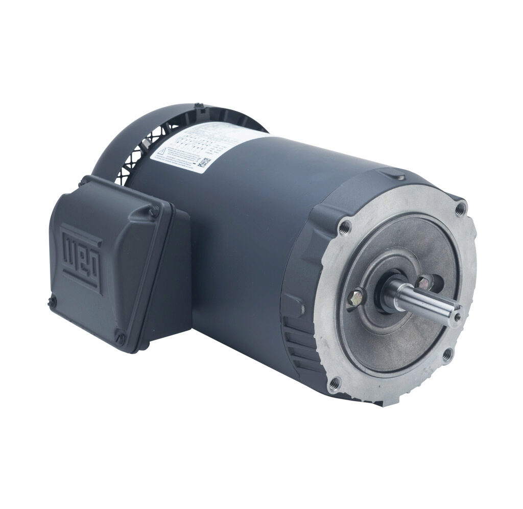00118ET3E56CFL-S - WEG Electric S premium efficiency AC induction motor, general purpose and inverter rated, 1hp, 3-phase, 208-230/460 VAC, 1800rpm, TEFC, NEMA 56C frame, rolled steel, C-face mount.