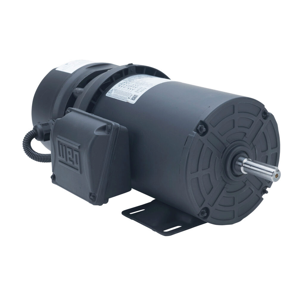 00118ET3EBM56-S - WEG Electric S premium efficiency AC induction motor, general purpose, inverter rated and brake, 1hp, 3-phase, 208-230/460 VAC, 1800rpm, TEFC, NEMA 56 frame, rolled steel, rigid base mount. Stearns 105602100BQF brake assembly inc...