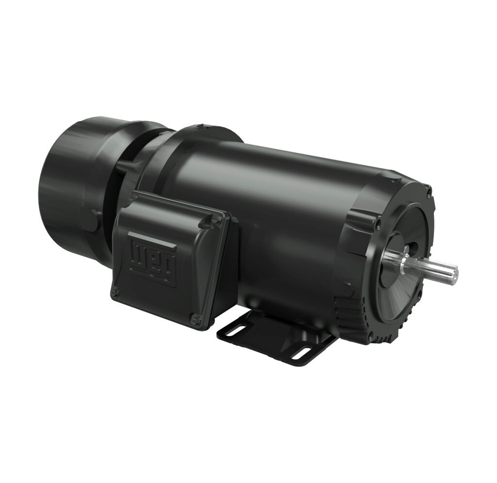 00118ET3EBM56C-S - WEG Electric S premium efficiency AC induction motor, general purpose, inverter rated and brake, 1hp, 3-phase, 208-230/460 VAC, 1800rpm, TEFC, NEMA 56C frame, rolled steel, C-face/rigid base mount. Stearns 105602100BQF brake ass...
