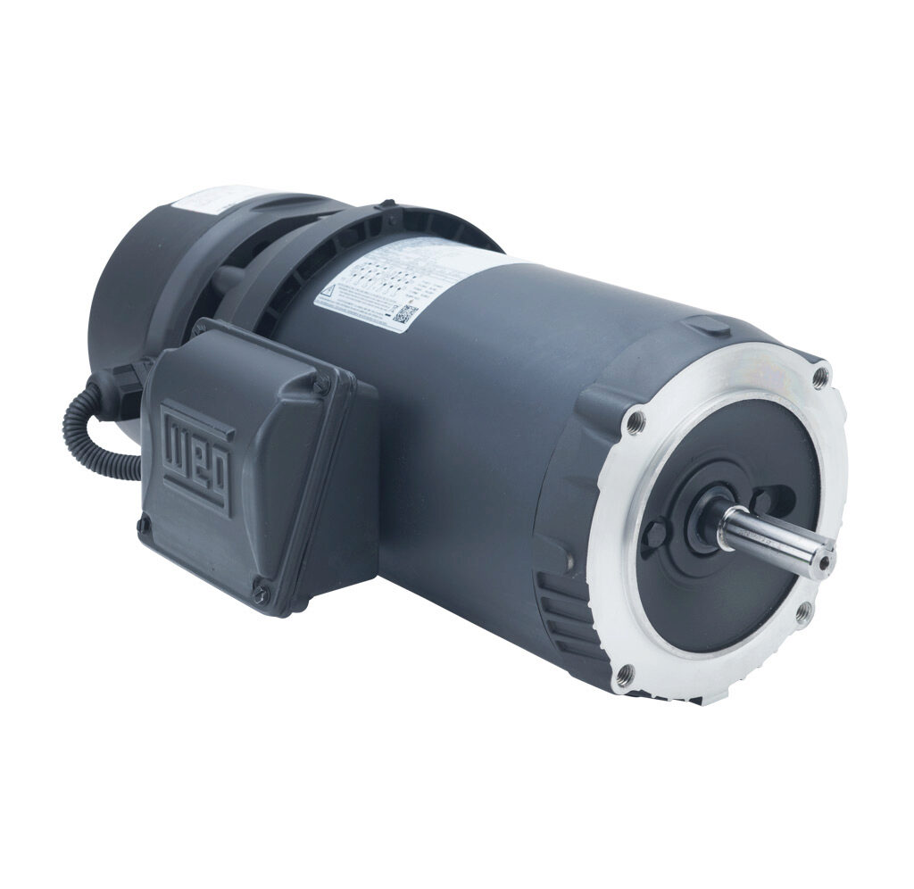 00118ET3EBM56CFL-S - WEG Electric S premium efficiency AC induction motor, general purpose, inverter rated and brake, 1hp, 3-phase, 208-230/460 VAC, 1800rpm, TEFC, NEMA 56C frame, rolled steel, C-face mount. Stearns 105602100BQF brake assembly inc...