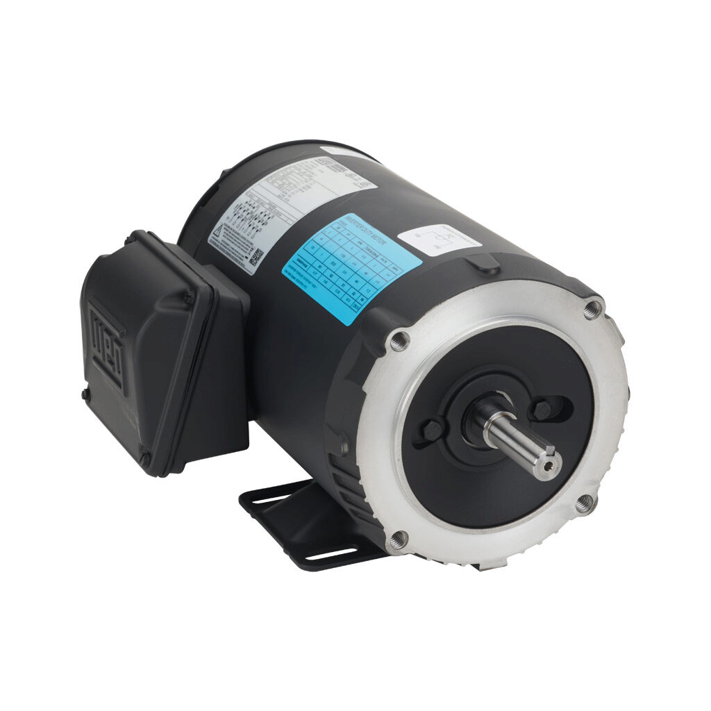00118NT3FVD56C-S - WEG Electric S premium efficiency AC induction motor, high-performance inverter duty, 1hp, 3-phase, 230/460 VAC, 1800rpm, TENV, NEMA 56CZ frame, rolled steel, C-face/rigid base mount.