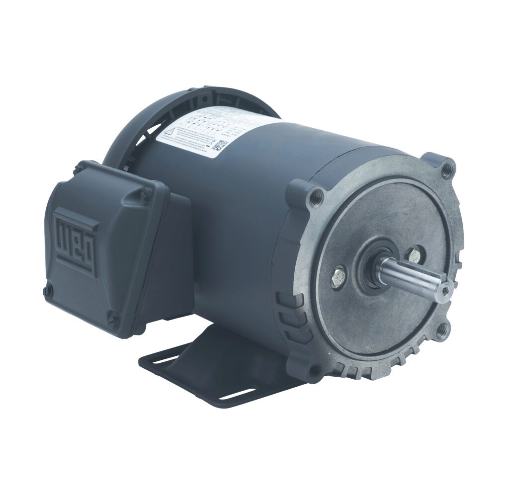 00136ET3EW56C-S - WEG Electric S premium efficiency AC induction motor, general purpose and inverter rated, 1hp, 3-phase, 208-230/460 VAC, 3600rpm, TEFC, NEMA 56C frame, rolled steel, C-face/rigid base mount.