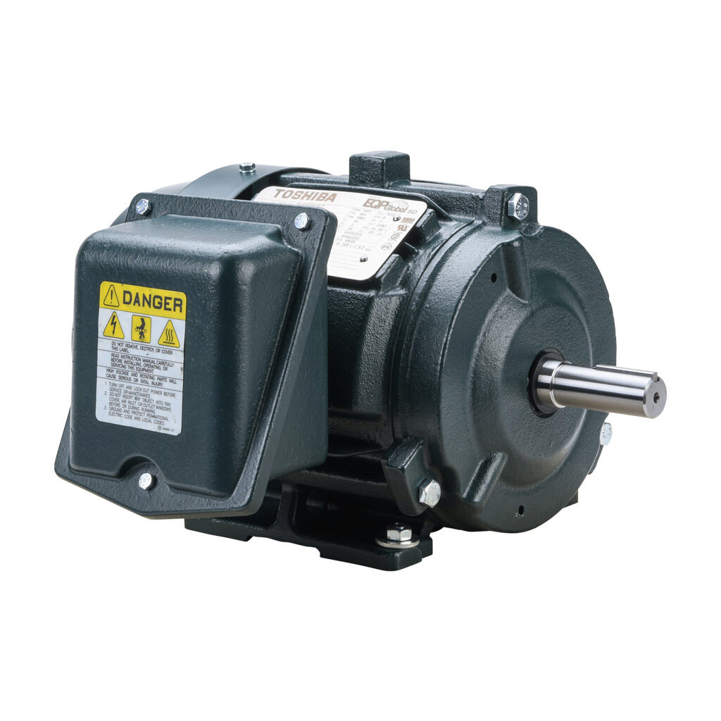 0014SDSR41A-P - Toshiba SD premium efficiency AC induction motor, high-performance inverter duty and severe duty, 1hp, 3-phase, 230/460 VAC, 1800rpm, TEFC, NEMA 143T frame, cast iron, rigid base mount.