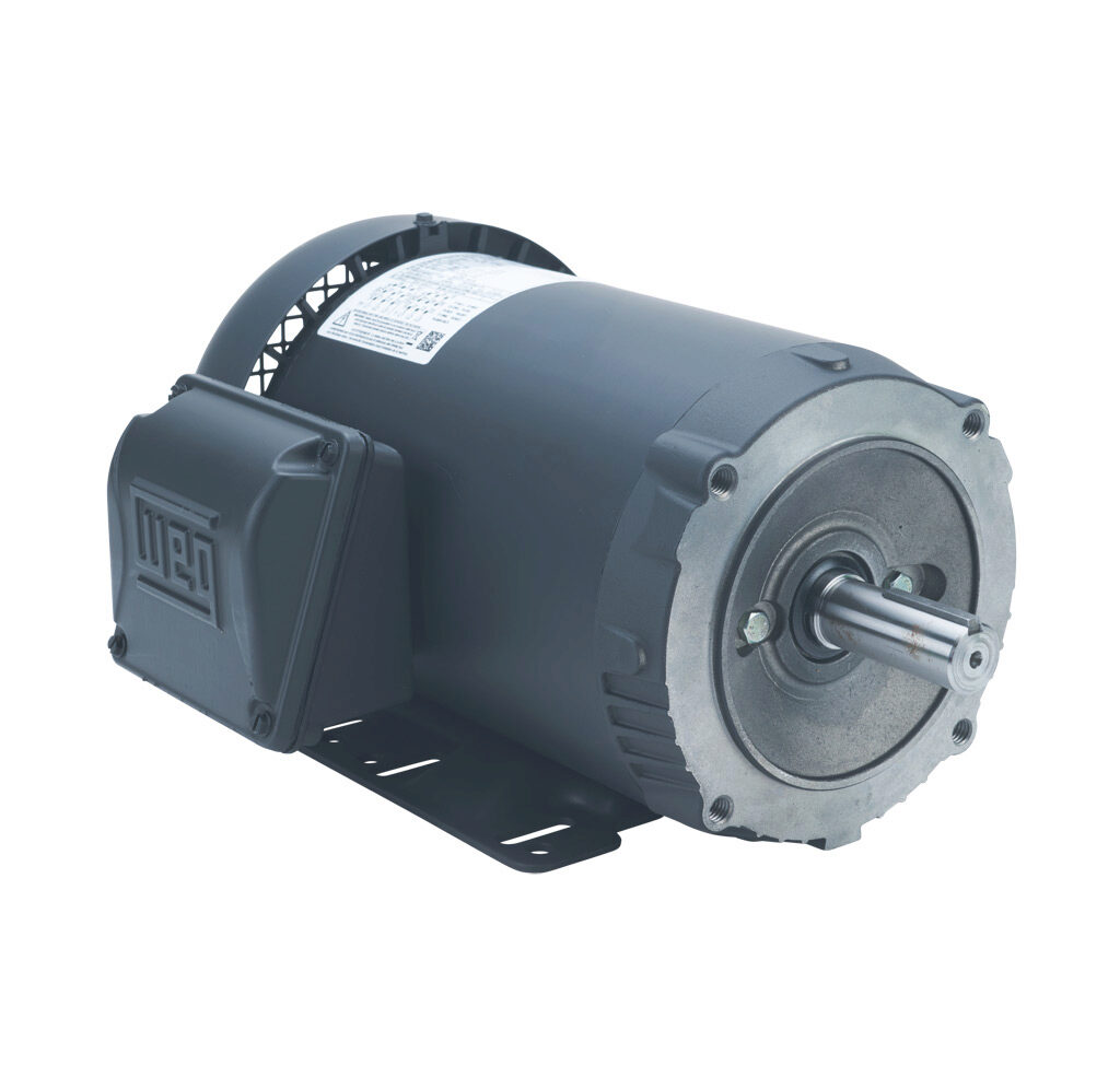 00158ET3E145TC-S - WEG Electric S premium efficiency AC induction motor, general purpose and inverter rated, 1-1/2hp, 3-phase, 208-230/460 VAC, 1800rpm, TEFC, NEMA 143/5TC frame, rolled steel, C-face/rigid base mount.