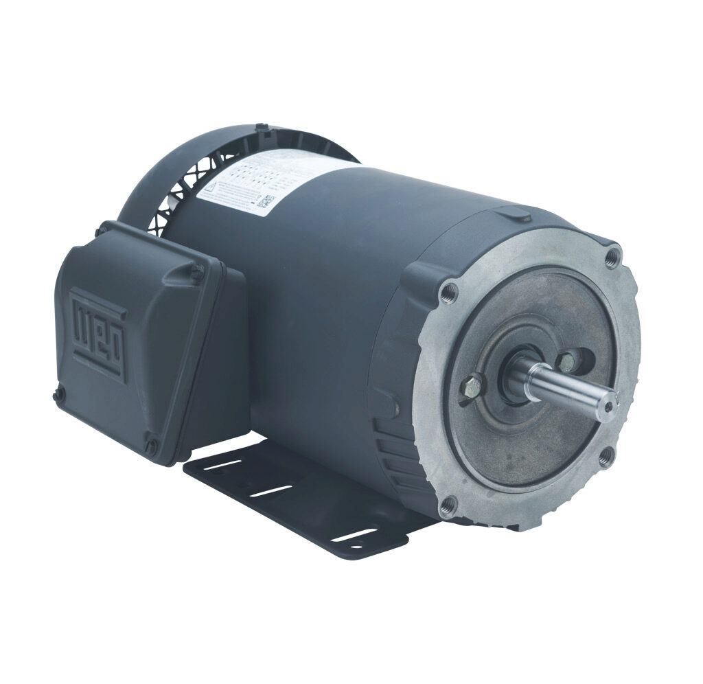 00158ET3E56C-S - WEG Electric S premium efficiency AC induction motor, general purpose and inverter rated, 1-1/2hp, 3-phase, 208-230/460 VAC, 1800rpm, TEFC, NEMA 56HC frame, rolled steel, C-face/rigid base mount.