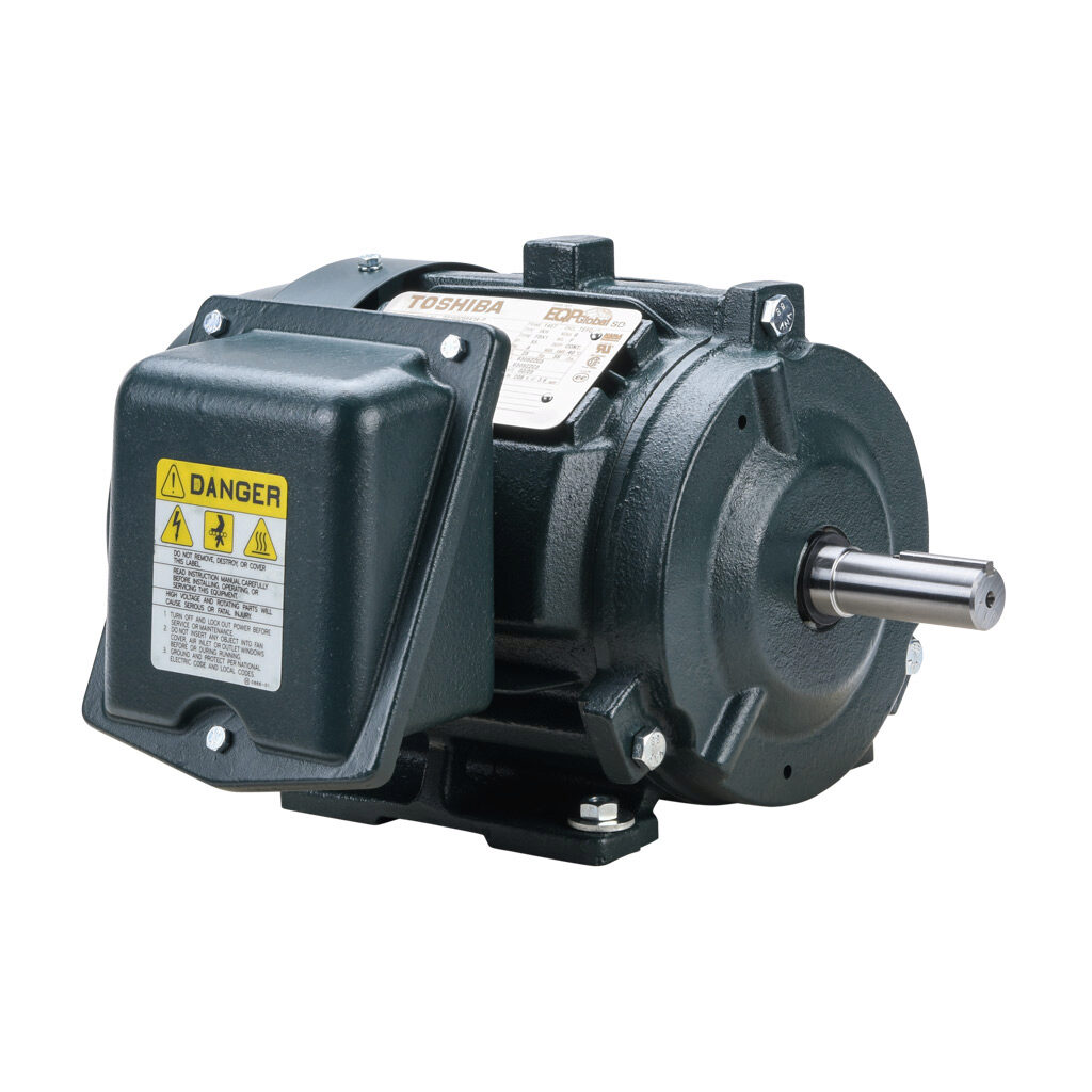 0016SDSR41A-P - Toshiba SD premium efficiency AC induction motor, high-performance inverter duty and severe duty, 1hp, 3-phase, 230/460 VAC, 1200rpm, TEFC, NEMA 145T frame, cast iron, rigid base mount.