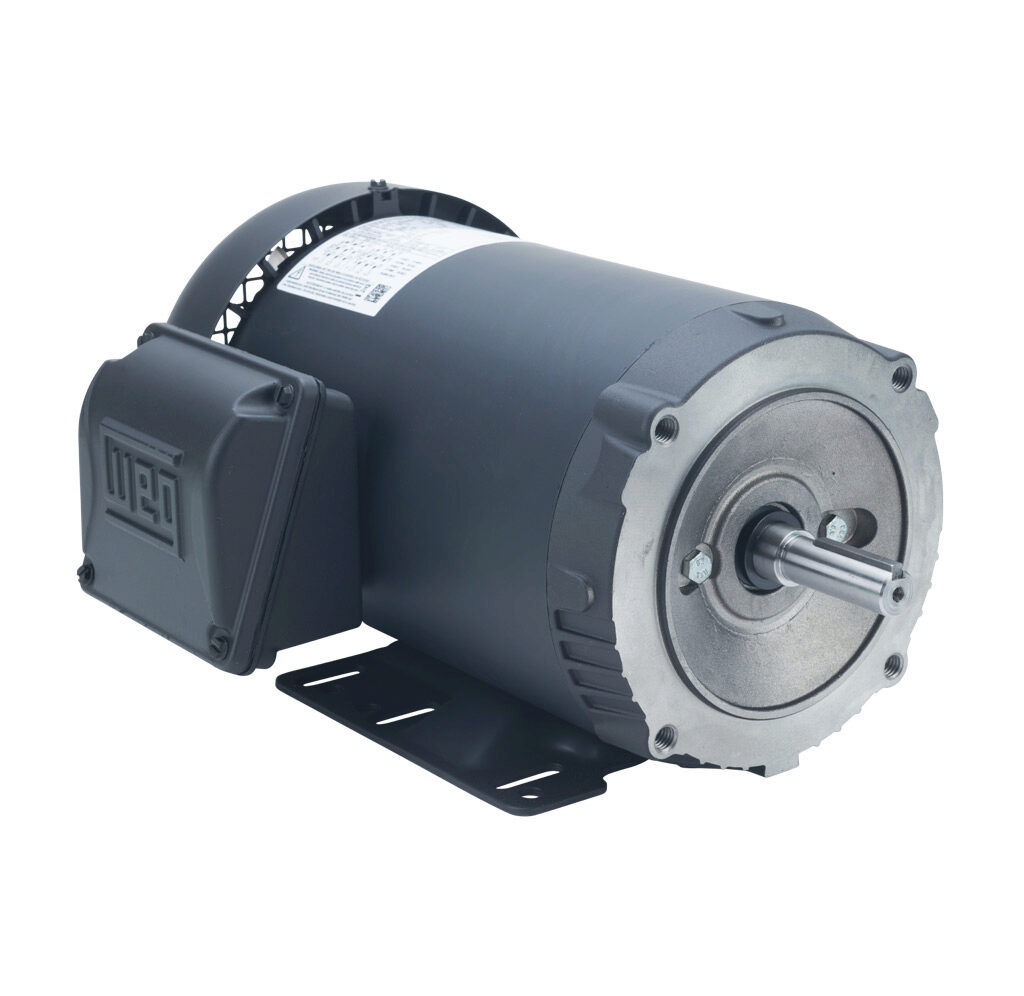 00236ET3E56C-S - WEG Electric S premium efficiency AC induction motor, general purpose and inverter rated, 2hp, 3-phase, 208-230/460 VAC, 3600rpm, TEFC, NEMA 56HC frame, rolled steel, C-face/rigid base mount.