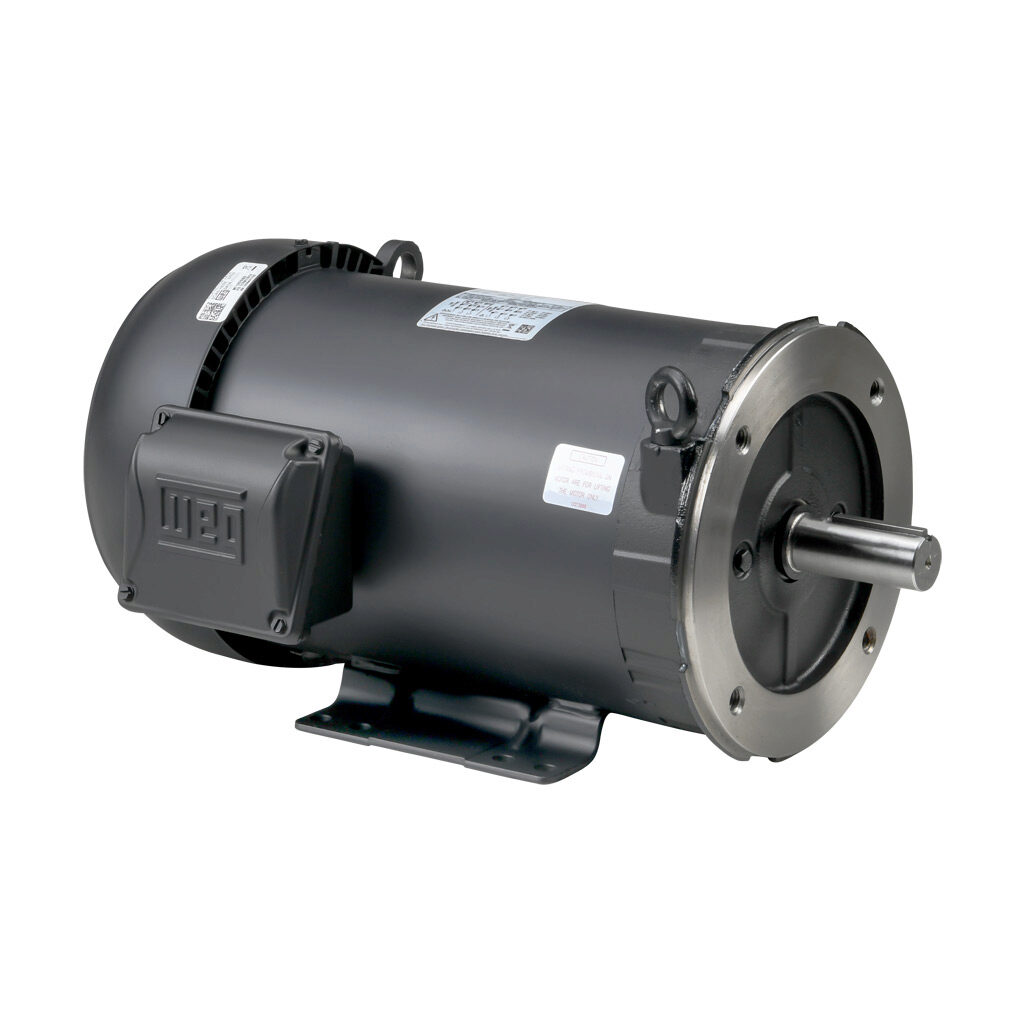 00318ET3E182TC-S - WEG Electric S premium efficiency AC induction motor, general purpose and inverter rated, 3hp, 3-phase, 208-230/460 VAC, 1800rpm, TEFC, NEMA 182TC frame, rolled steel, C-face/rigid base mount.