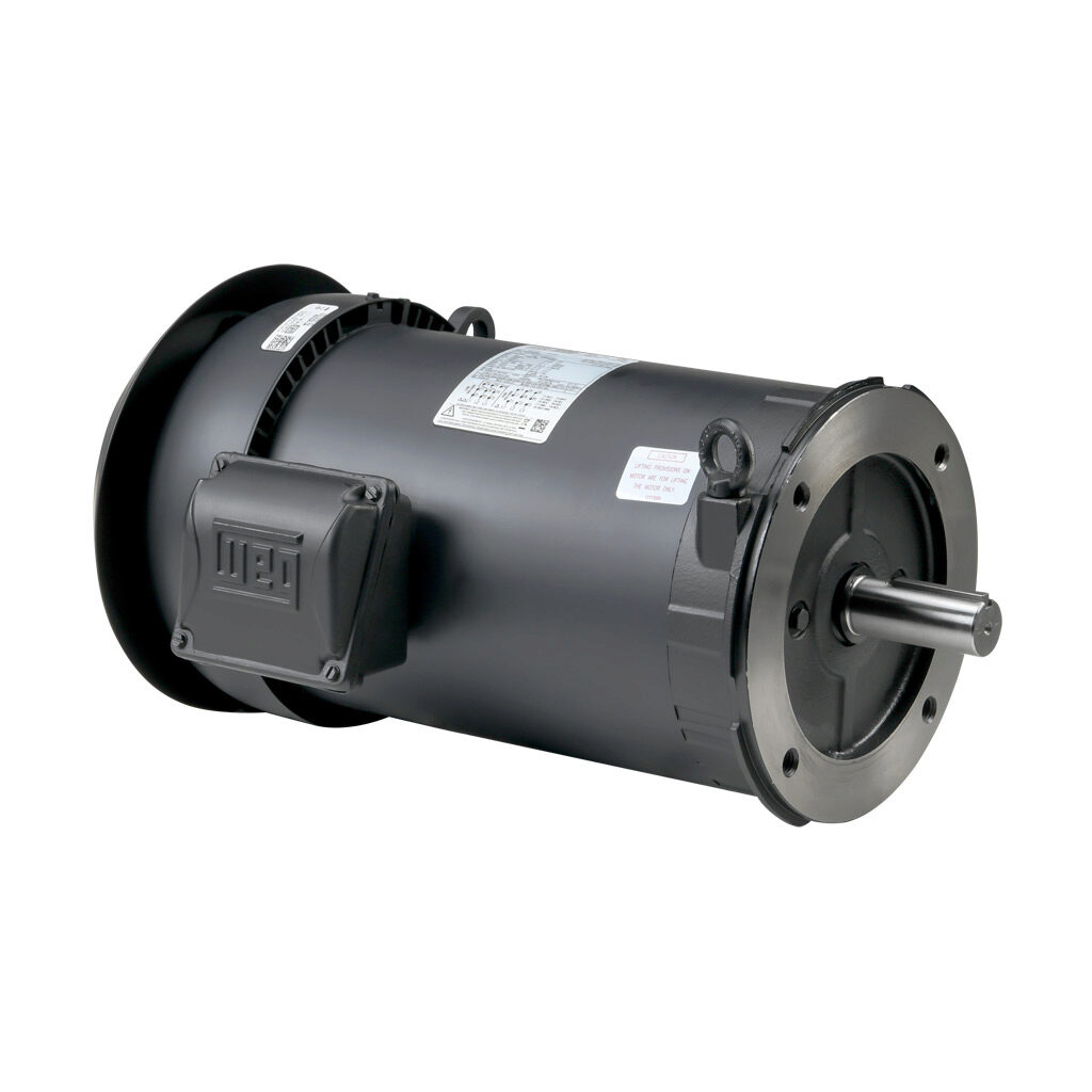 00318ET3ER182TC-S - WEG Electric S premium efficiency AC induction motor, general purpose and inverter rated, 3hp, 3-phase, 208-230/460 VAC, 1800rpm, TEFC, NEMA 182TC frame, rolled steel, C-face mount. Drip cover included.