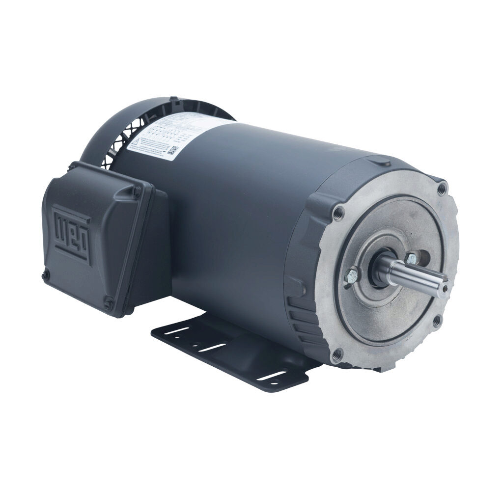 00336ET3E56C-S - WEG Electric S premium efficiency AC induction motor, general purpose and inverter rated, 3hp, 3-phase, 208-230/460 VAC, 3600rpm, TEFC, NEMA 56HC frame, rolled steel, C-face/rigid base mount.