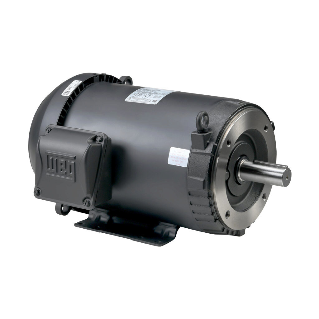 00512ET3E215TC-S - WEG Electric S premium efficiency AC induction motor, general purpose and inverter rated, 5hp, 3-phase, 208-230/460 VAC, 1200rpm, TEFC, NEMA 215TC frame, rolled steel, C-face/rigid base mount.