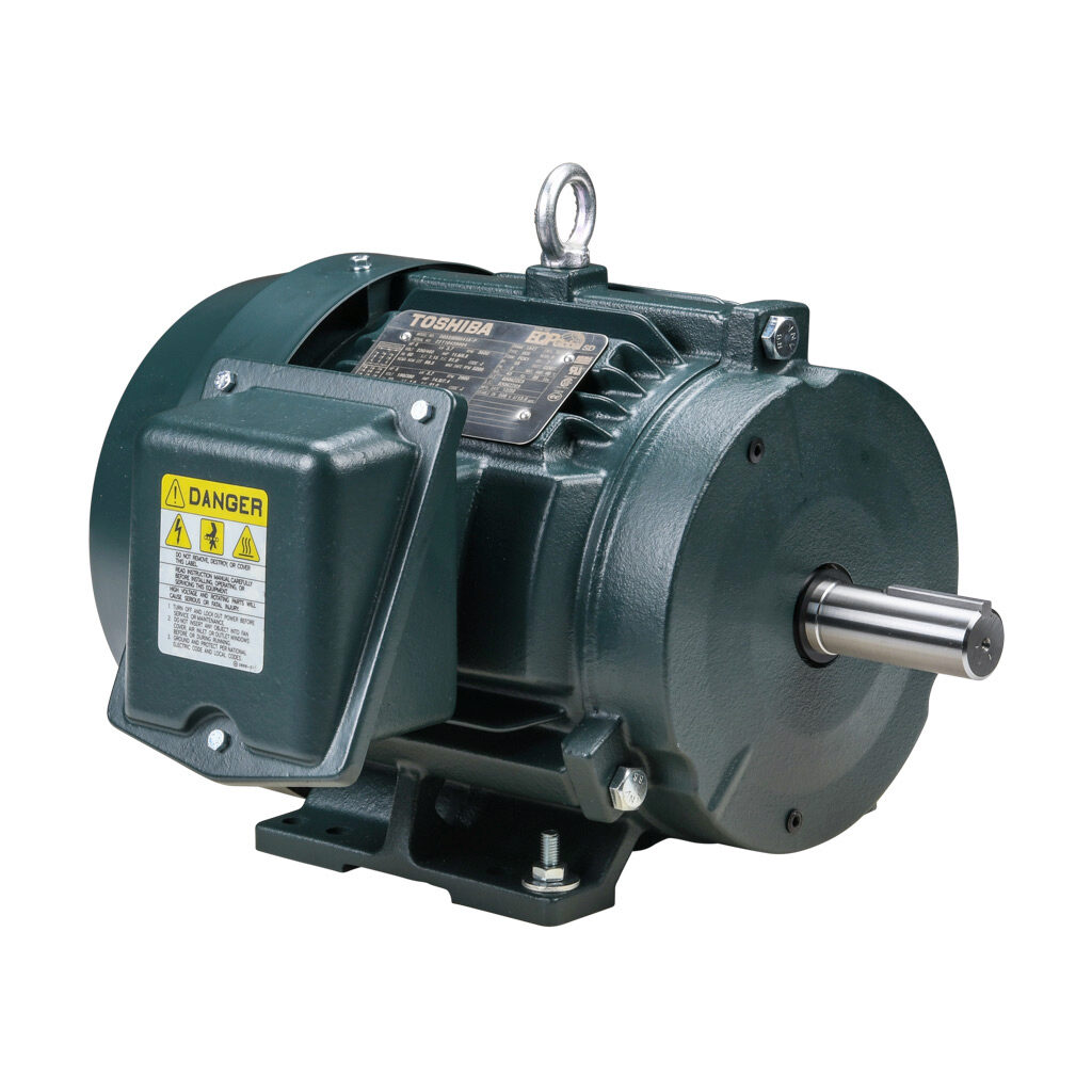 0052SDSR41A-P - Toshiba SD premium efficiency AC induction motor, high-performance inverter duty and severe duty, 5hp, 3-phase, 230/460 VAC, 3600rpm, TEFC, NEMA 184T frame, cast iron, rigid base mount.