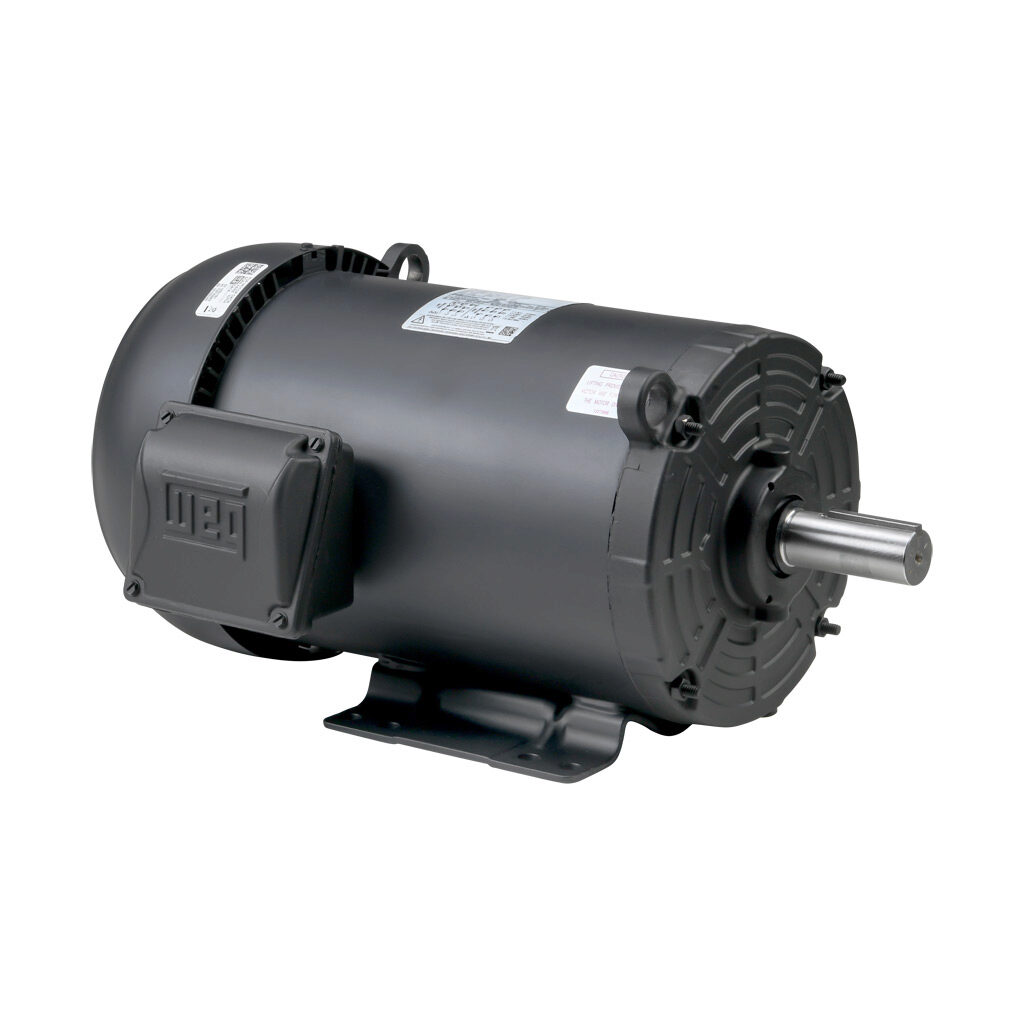 00536ET3E184T-S - WEG Electric S premium efficiency AC induction motor, general purpose and inverter rated, 5hp, 3-phase, 208-230/460 VAC, 3600rpm, TEFC, NEMA 184T frame, rolled steel, rigid base mount.