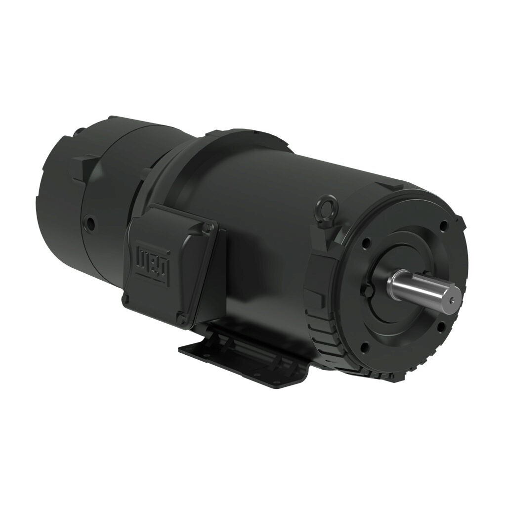 01018ET3EBM215TC-S - WEG Electric S premium efficiency AC induction motor, general purpose, inverter rated and brake, 10hp, 3-phase, 208-230/460 VAC, 1800rpm, TEFC, NEMA 215TC frame, rolled steel, C-face/rigid base mount. Stearns 108705100DQF brak...