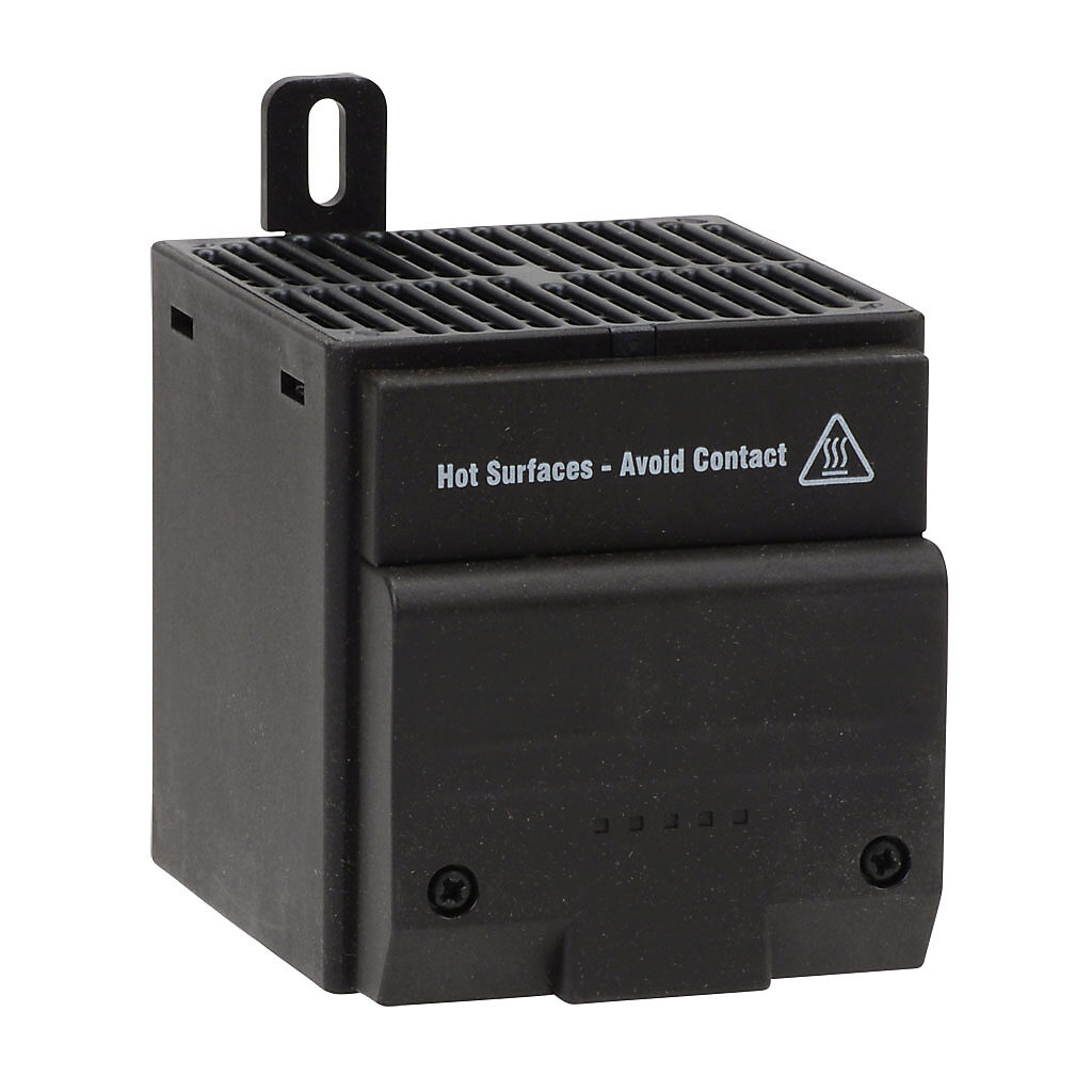 028119-01 - Stego enclosure heater, axial fan, 250W heating capacity, touch-safe PTC resistor heating element, 120 VAC operating voltage, 50/60 Hz, panel mount.