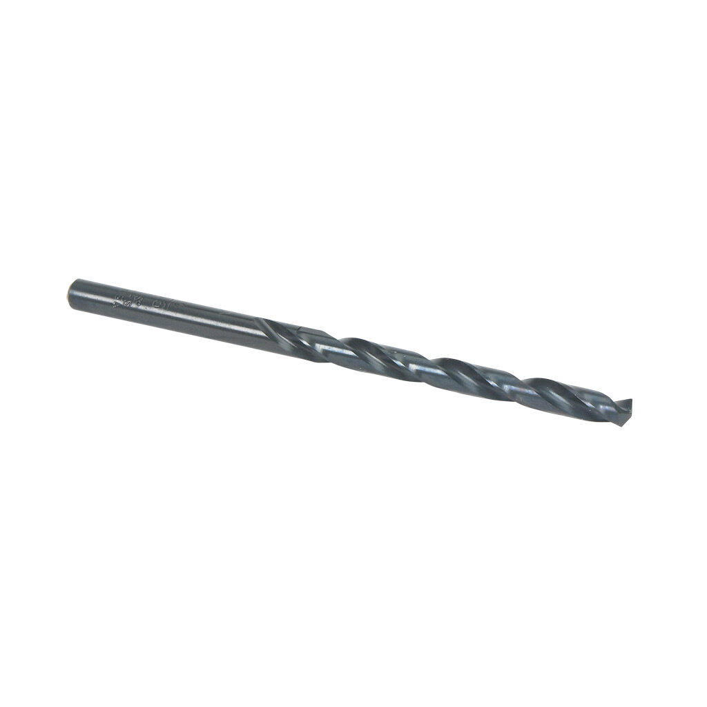 02862 - Viking jobber-length drill bit, 3/16in, split point, high-speed steel (HSS), black oxide finish, round shank, 3.5in (89mm) overall length. Package of 10.