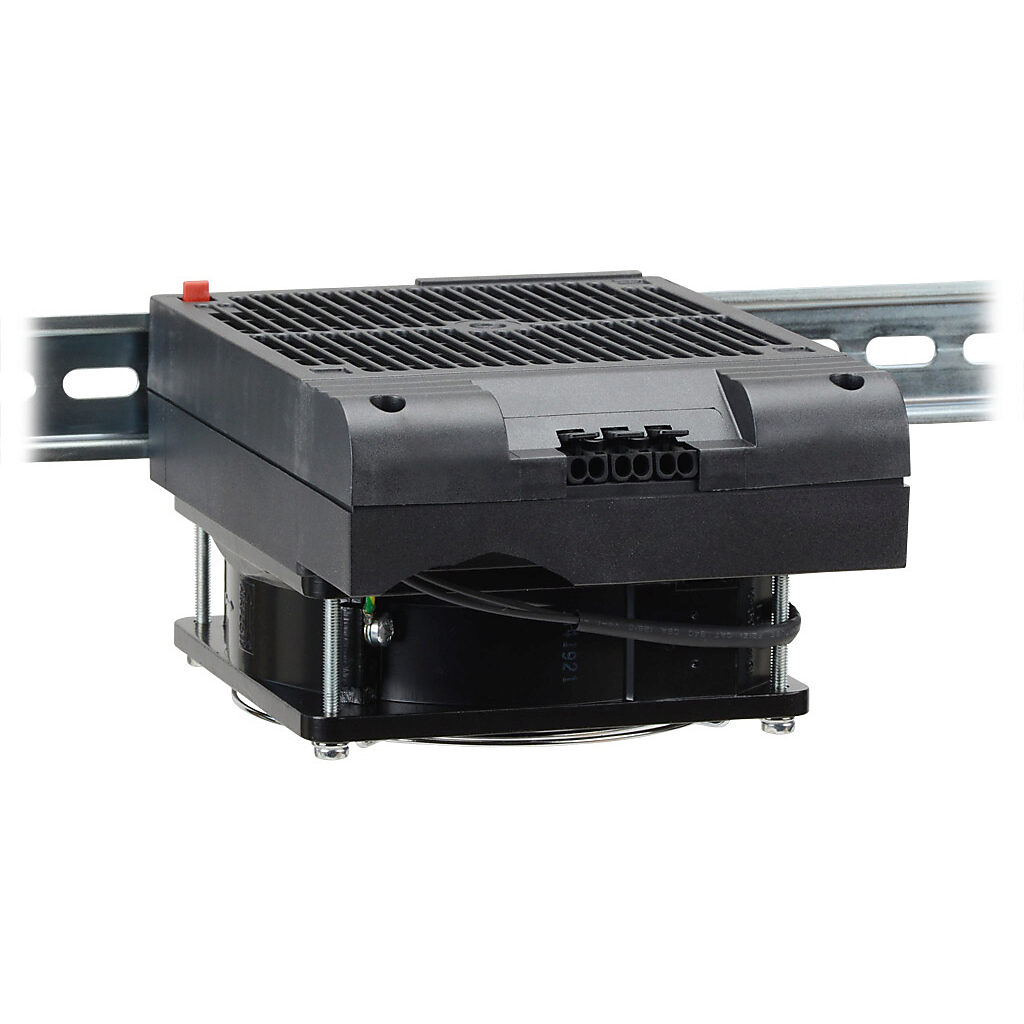 030820-00 - Stego enclosure heater, axial fan, 700W heating capacity, high performance cartridge heating element, 230 VAC operating voltage, 50/60 Hz, 35mm DIN rail mount.