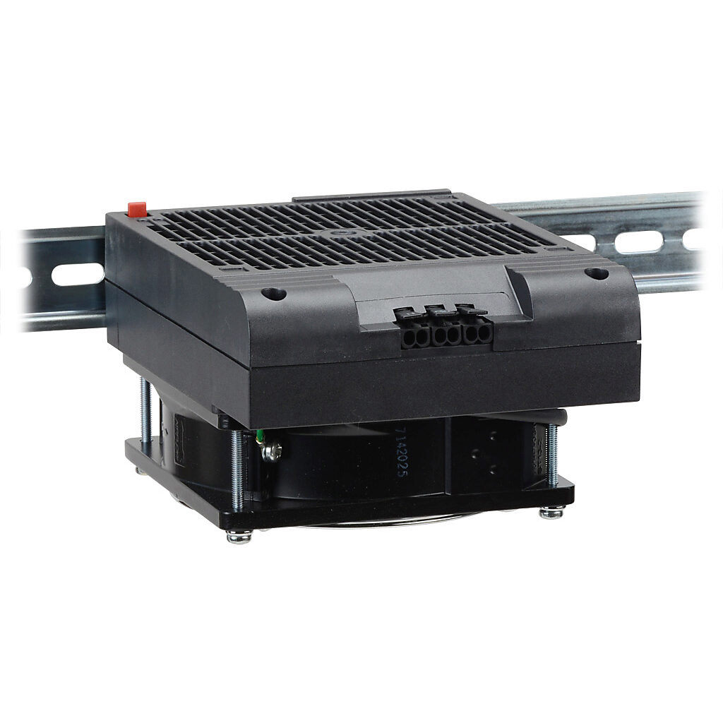 030829-00 - Stego enclosure heater, axial fan, 700W heating capacity, high performance cartridge heating element, 120 VAC operating voltage, 50/60 Hz, 35mm DIN rail mount.
