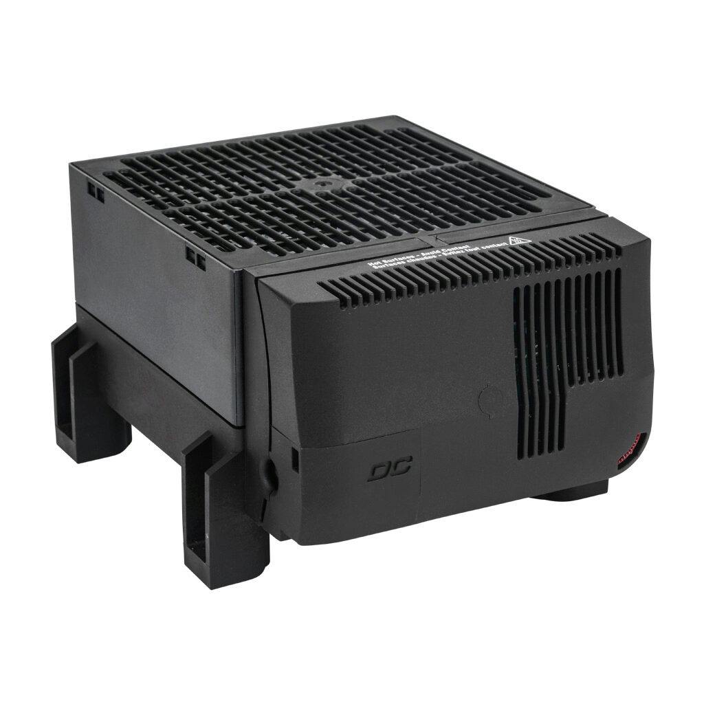 030921-16 - Stego enclosure heater, axial fan, 200W heating capacity, high performance cartridge heating element, 24 VDC operating voltage, adjustable thermostat, N.C. (open on rise) -4 to 104 deg F, foot mount.