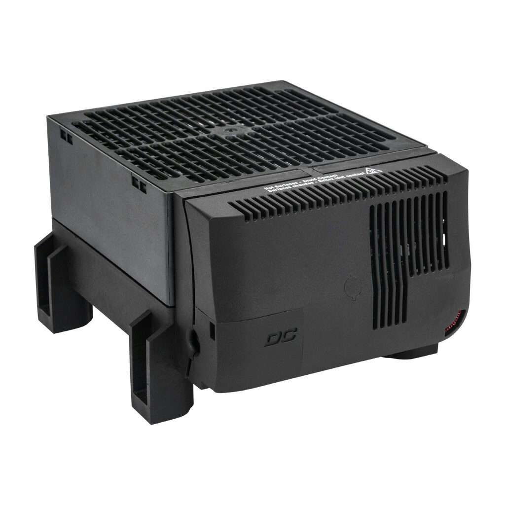 030921-17 - Stego enclosure heater, axial fan, 200W heating capacity, high performance cartridge heating element, 24 VDC operating voltage, adjustable thermostat with external sensor connection, N.C. (open on rise) -4 to 104 deg F, foot mount.