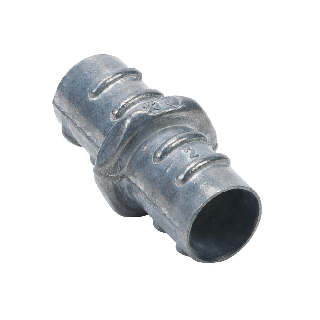 04505B - Halex fitting, zinc die cast, coupling, 1/2in trade size, twist-in conduit connection. Package of 50. For use with flexible metal conduit (FMC).