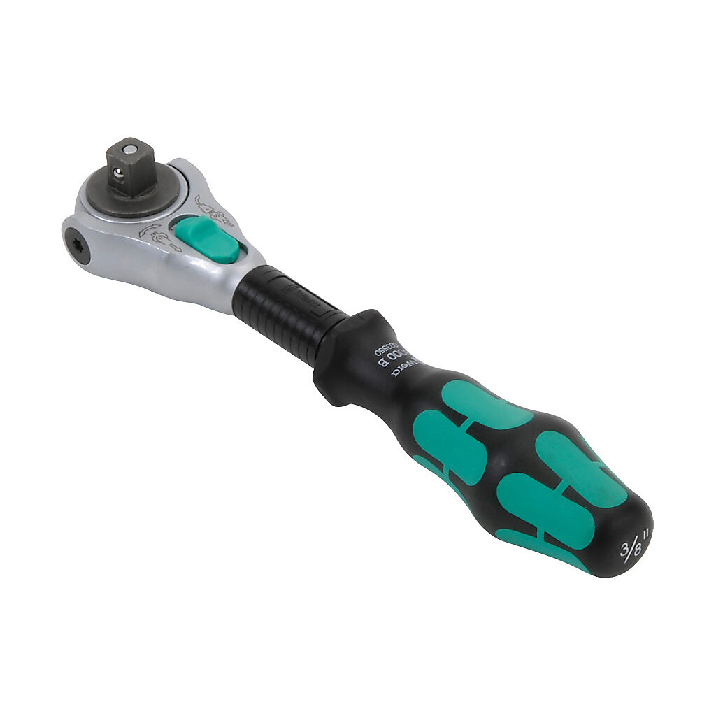 05003550055 - Wera Zyklop Speed ratchet, dial switch, 3/8in drive, 5 degrees return angle, Kraftform ergonomic handle, locking swivel head, free-turning sleeve, ballpoint socket locking mechanism.