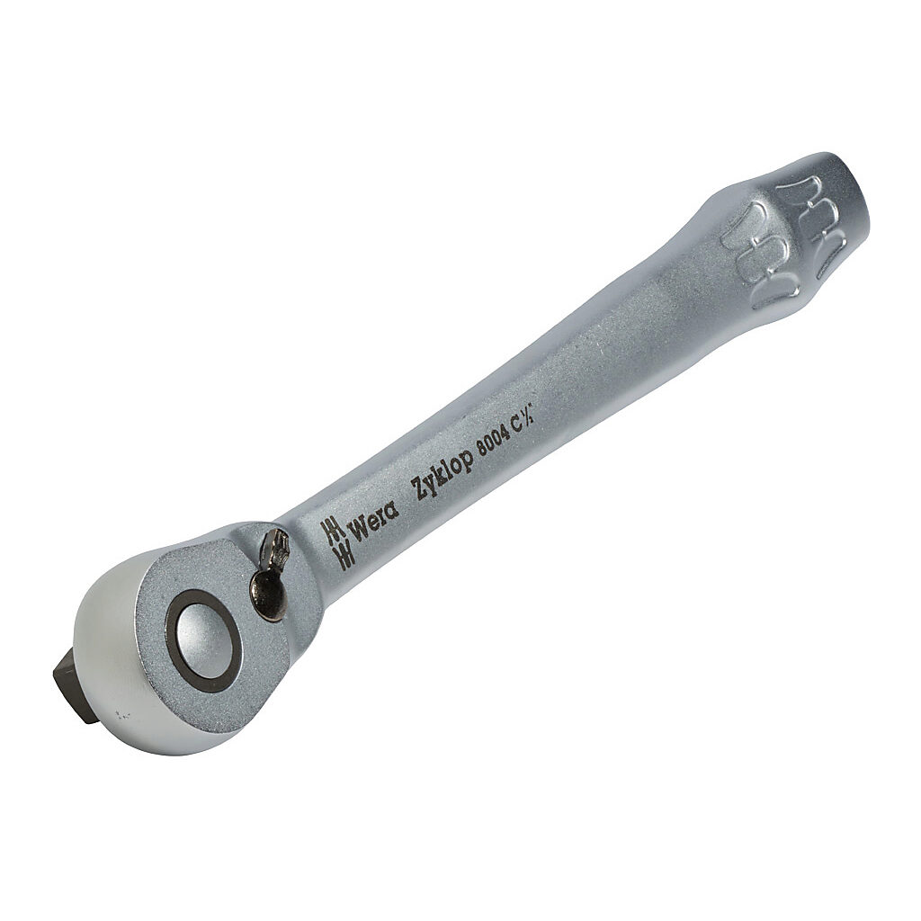 05004064055 - Wera Zyklop Metal ratchet, switch lever, 1/2in drive, 5 degrees return angle, all-metal construction, ballpoint socket locking mechanism.