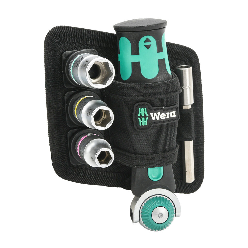 05004281001 - Wera Zyklop Pocket standard multi-bit ratchet screwdriver and socket set, Phillips, Pozidriv, Torx, external hex and internal hex, 18 pieces, 5.2in (133mm) overall length, 1in bit length, 3/8in drive, metric.