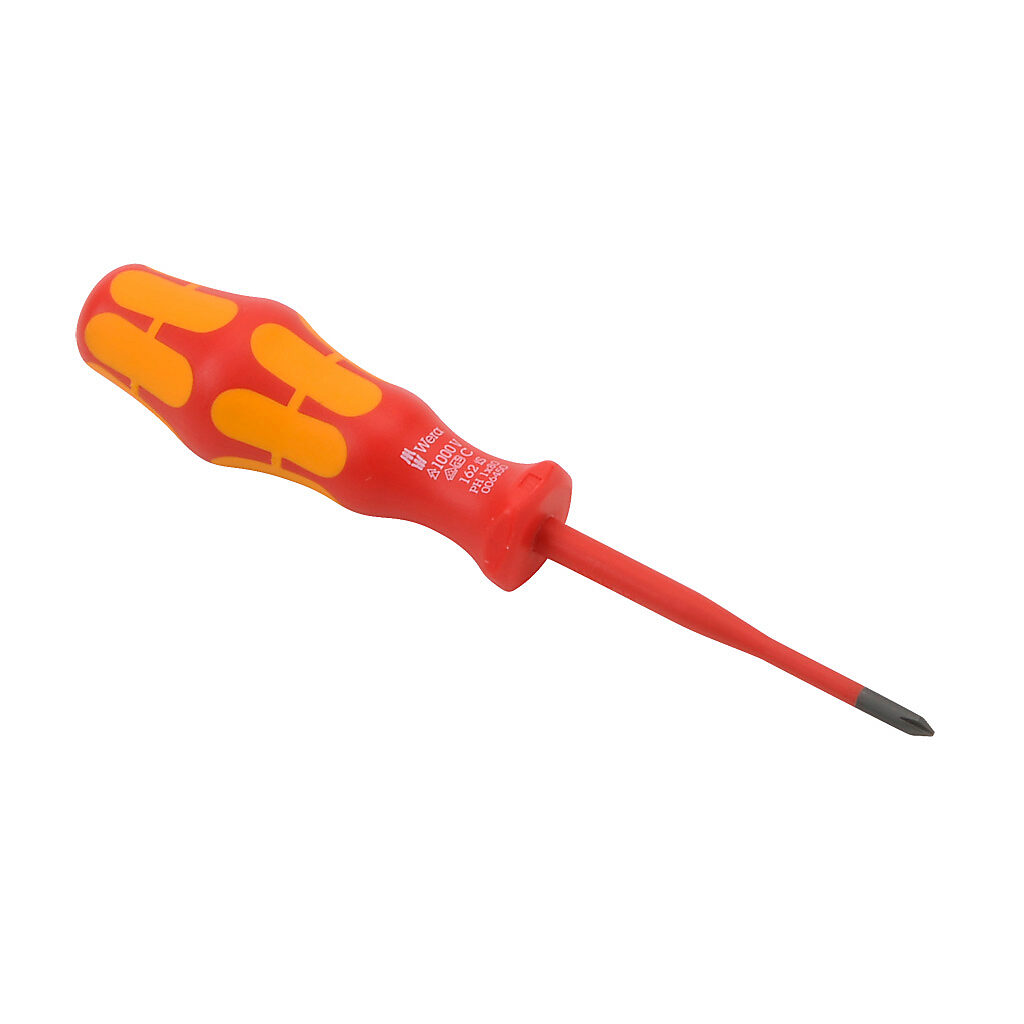 05006450055 - Wera Kraftform Plus #1 Phillips insulated screwdriver, 1000V insulation rating, 3.1in (80mm) shaft length, reduced shank, Kraftform ergonomic handle.