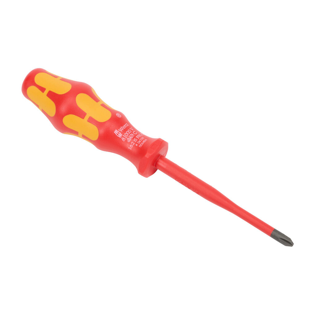 05006456001 - Wera Kraftform Plus #2 PlusMinus insulated screwdriver, 1000V insulation rating, 3.9in (100mm) shaft length, reduced shank, Kraftform ergonomic handle.