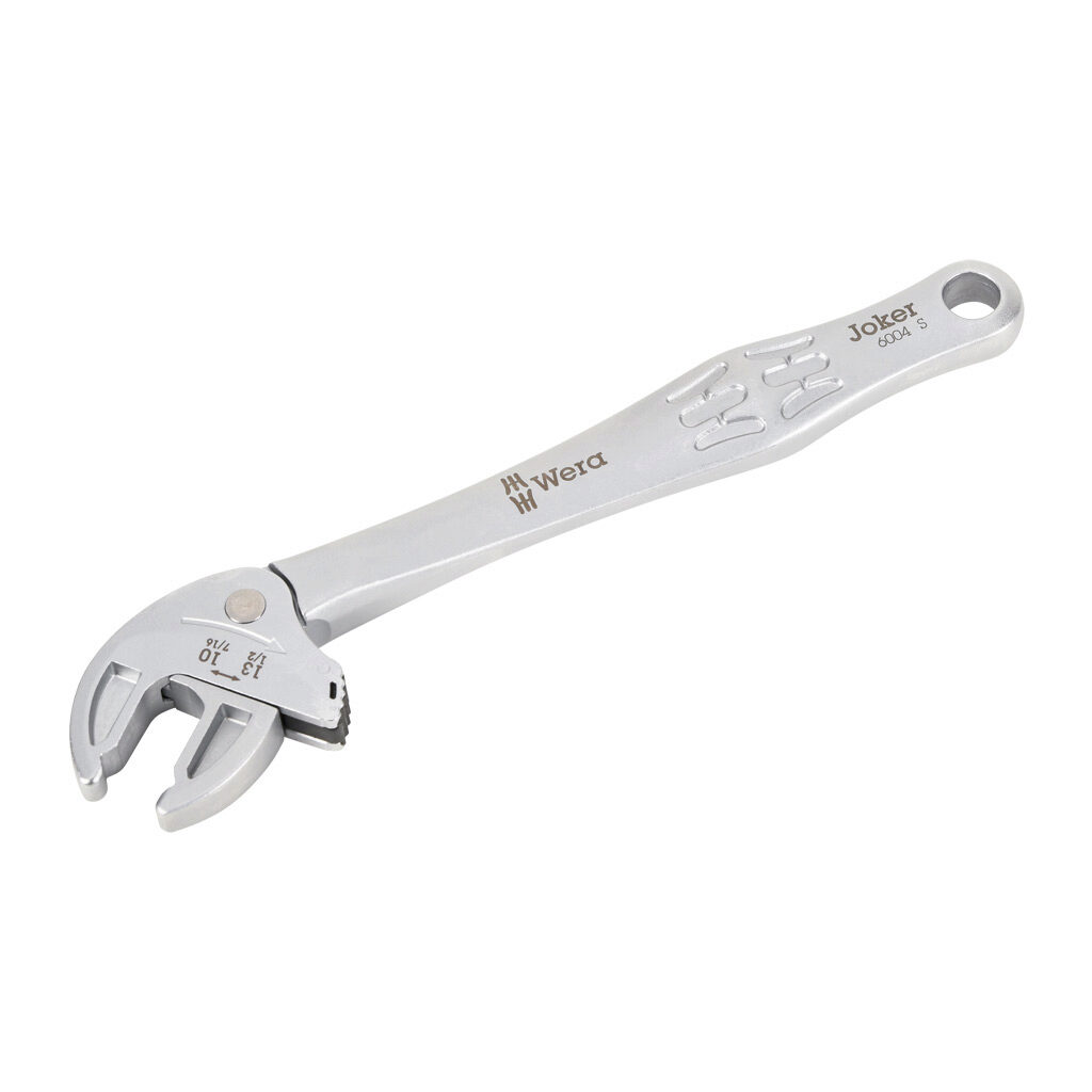 05020100001 - Wera Joker adjustable wrench, ratcheting, 7/16-1/2in, 6.1in (155mm) overall length, automatic and continuous self-setting and 30 degree low return angle.