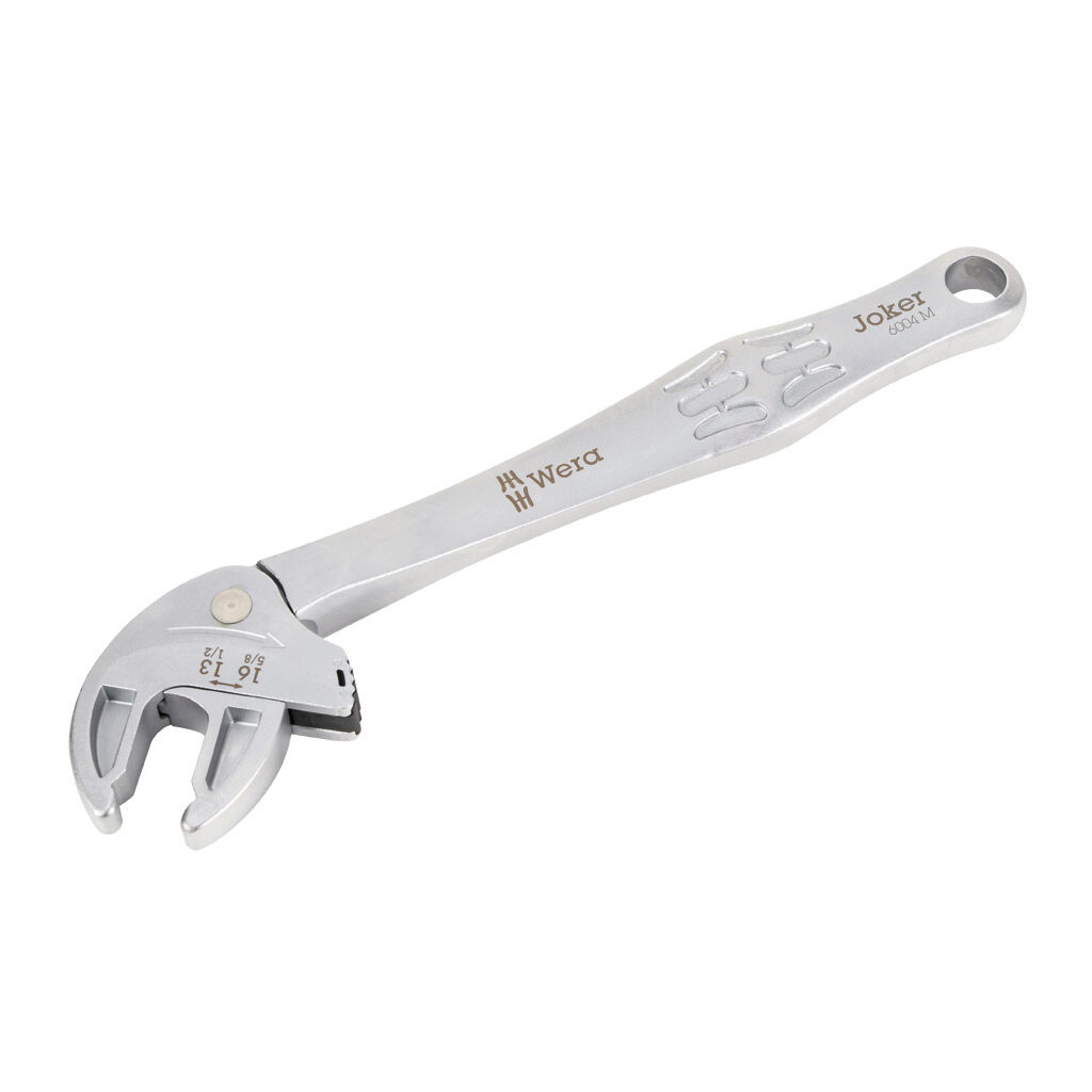 05020103001 - Wera Joker adjustable wrench, ratcheting, 1/2-5/8in, 7.5in (190mm) overall length, automatic and continuous self-setting and 30 degree low return angle.