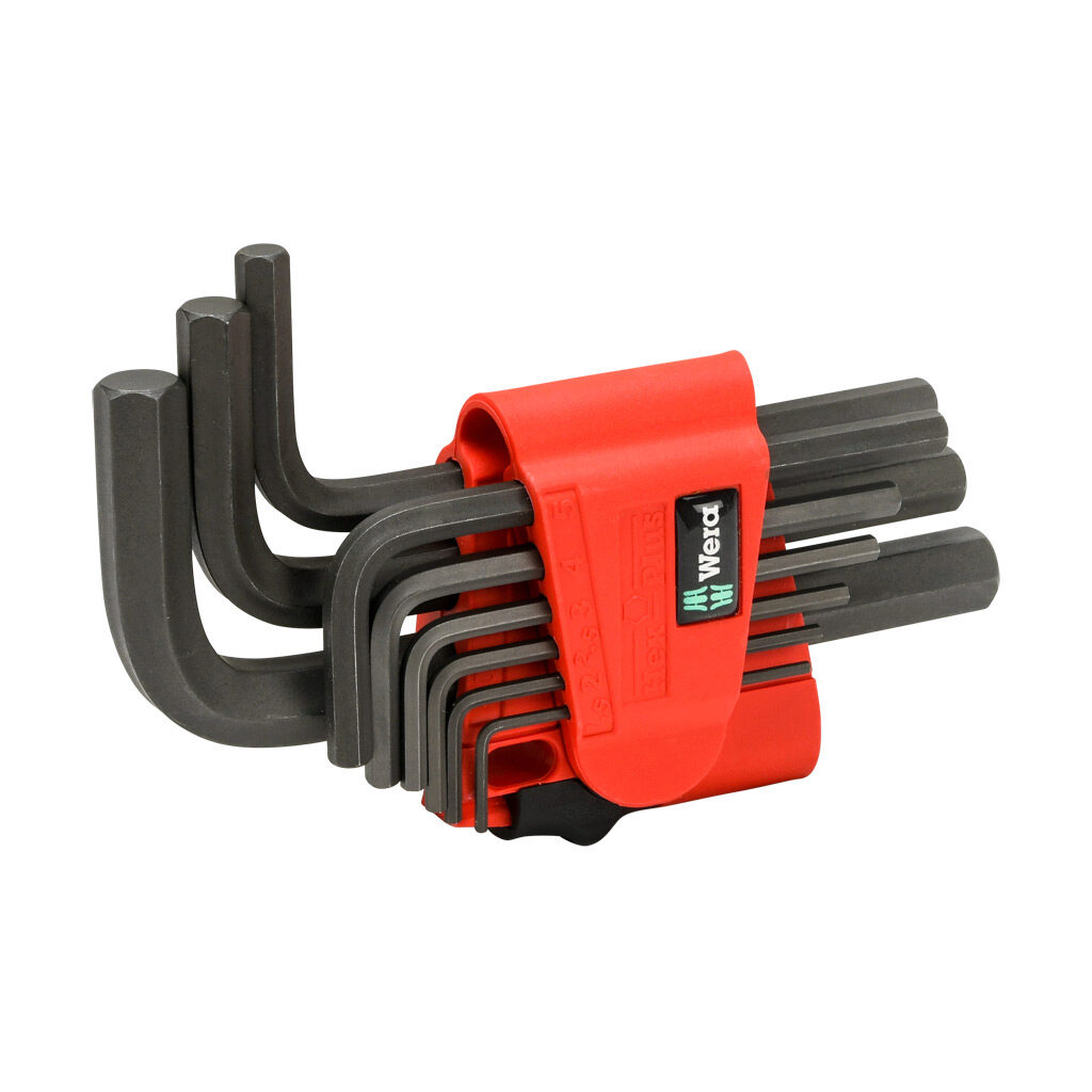 05021737001 - Wera Hex-Plus L-key hex key set, external hex, 9 pieces, 5.5in (140mm) overall length, BlackLaser steel, metric, hex-plus tip.