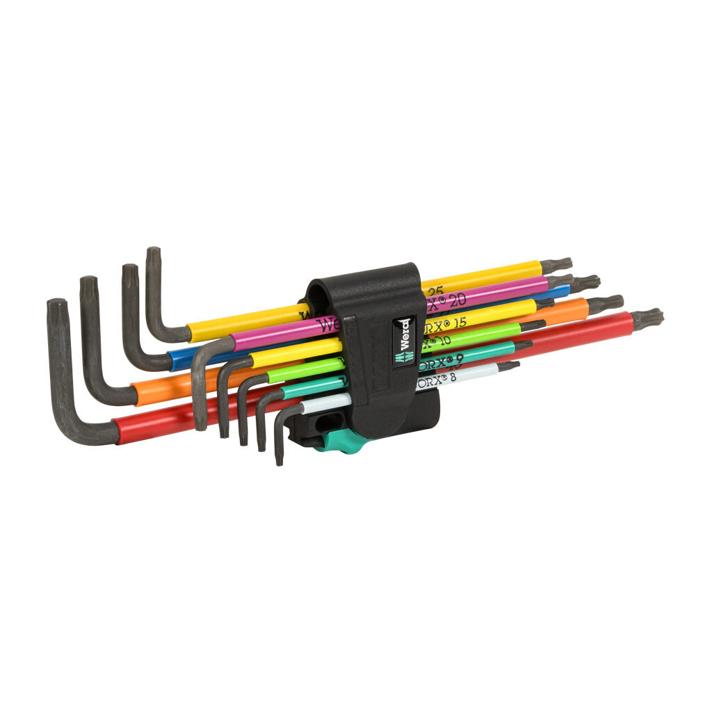 05024480001 - Wera L-key torx key set, Torx, 9 pieces, 9.6in (243mm) overall length, BlackLaser steel with multicolor grips, ball-end tip.