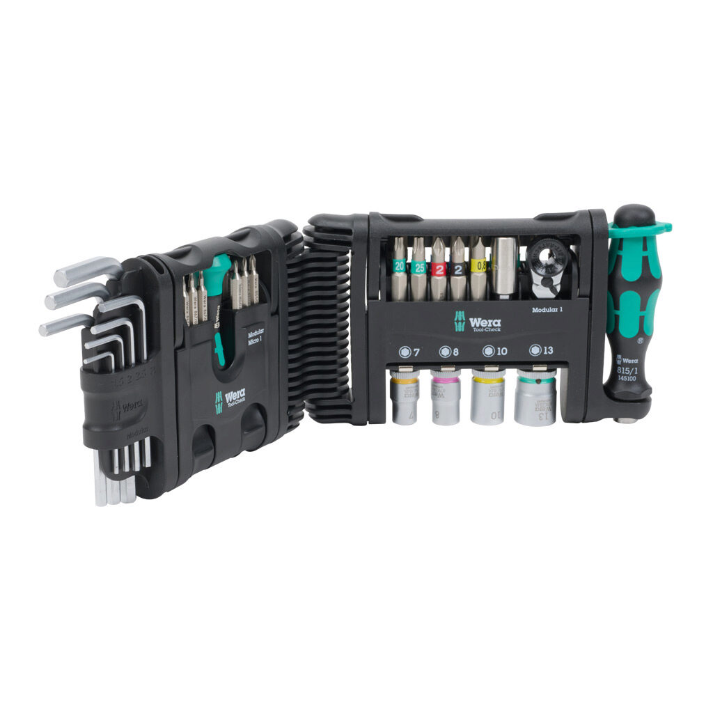 05049020001 - Wera Tool-Check Modular screwdriver, hex key, socket and driver bit set, ratcheting, Phillips, Pozidriv, Torx, external hex, internal hex, slotted and square, 50 pieces, 1/4in drive, metric, ball-end tip and hex-plus tip, modular Too...