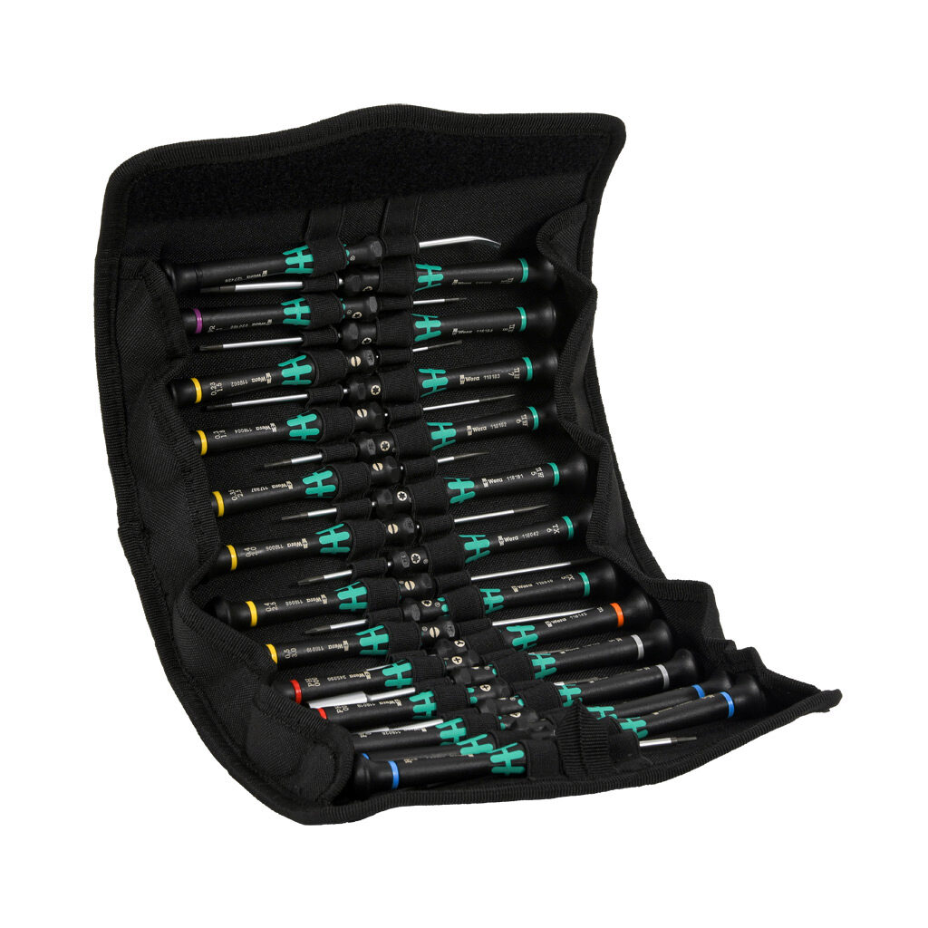 05134000001 - Wera Kraftform Micro precision screwdriver set, Phillips, Torx, Torx Plus IPR, external hex, slotted, internal hex, Microstix and lifting fork, 25 pieces, metric.