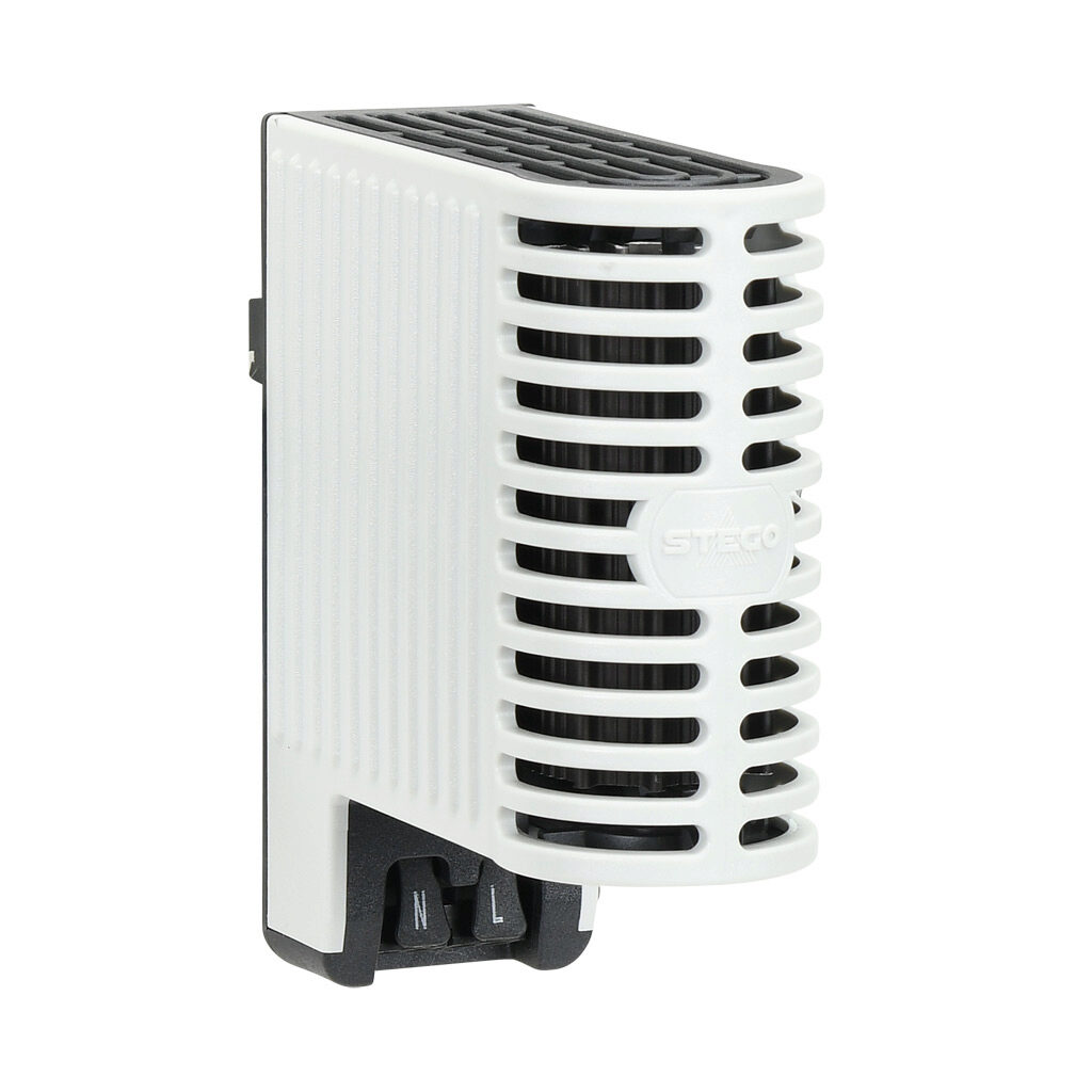 06402.0-00 - Stego enclosure heater, 30W heating capacity, touch-safe PTC resistor heating element, 120-240 VAC/VDC operating voltage, 50/60 Hz, 35mm DIN rail mount.