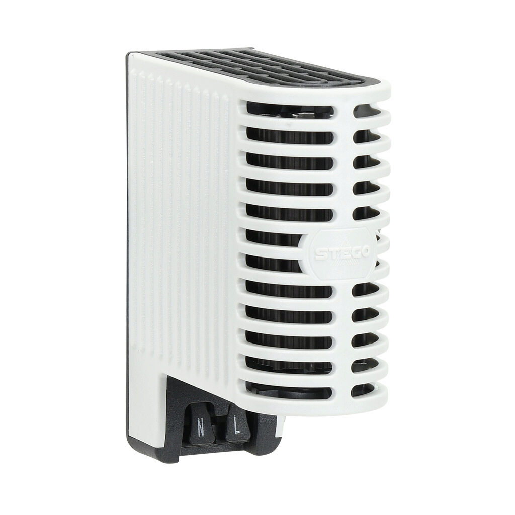 06403.0-00 - Stego enclosure heater, 40W heating capacity, touch-safe PTC resistor heating element, 120-240 VAC/VDC operating voltage, 50/60 Hz, 35mm DIN rail mount.