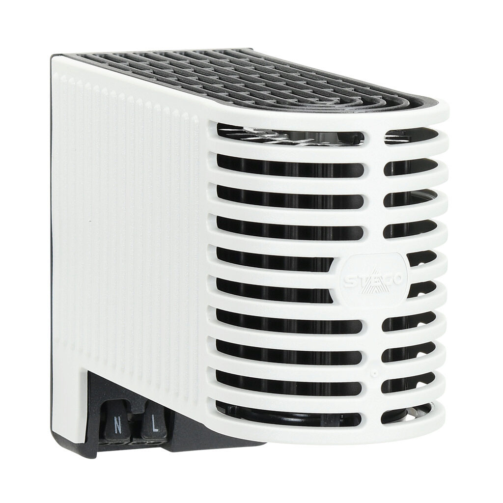 06500.0-00 - Stego enclosure heater, 50W heating capacity, touch-safe PTC resistor heating element, 120-240 VAC/VDC operating voltage, 50/60 Hz, 35mm DIN rail mount.