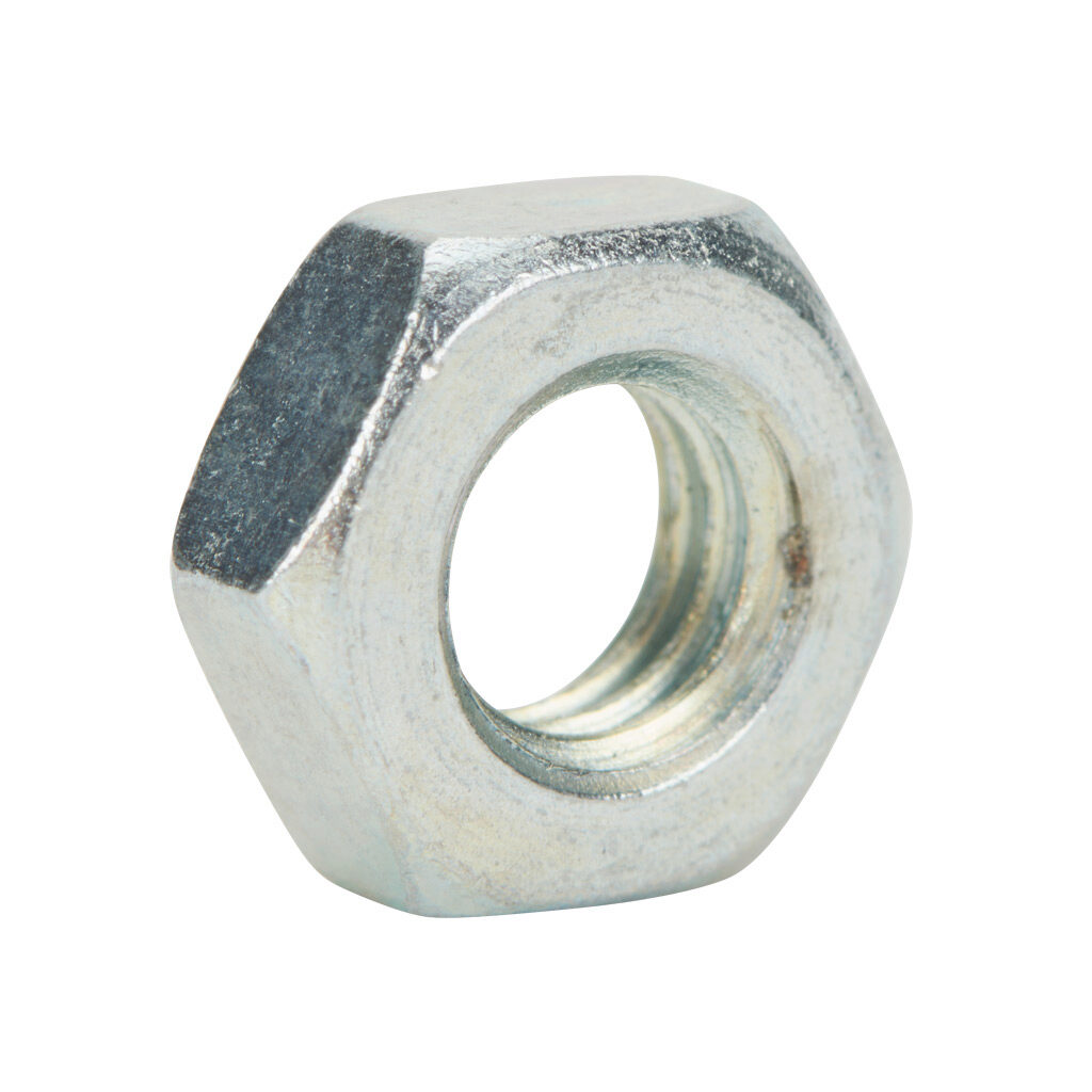 0950120011 - Metal Work rod nut, M6 x 1.0 thread, plated steel. For use with 12mm and 16mm bore ISO 6432 cylinders.