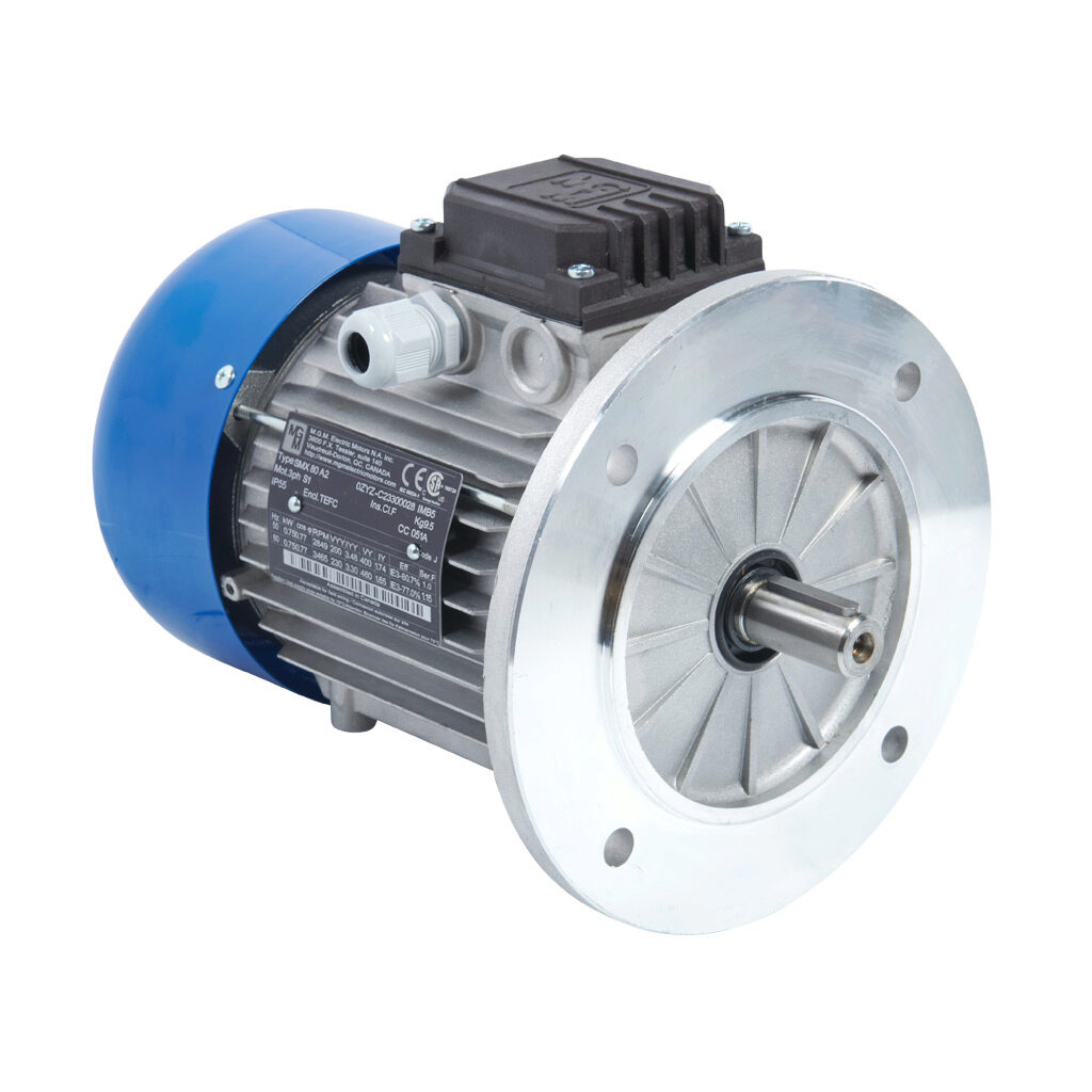 0ZYZ - M.G.M. Electric Motors SMX IE3 premium efficiency AC induction motor, general purpose and inverter rated, 1hp, 3-phase, 230/460 VAC, 3600rpm, TEFC, IEC 80 frame, aluminum, D-flange (B5) mount.