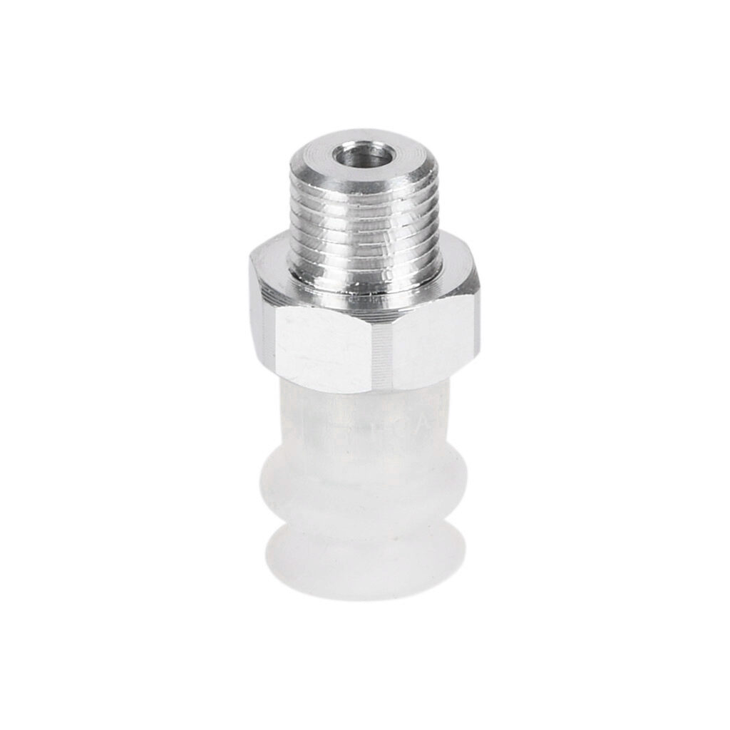 10.01.06.00384 - Schmalz vacuum suction cup, bellows, round, 1 fold(s), 14mm, silicone, G1/8 male BSPP.