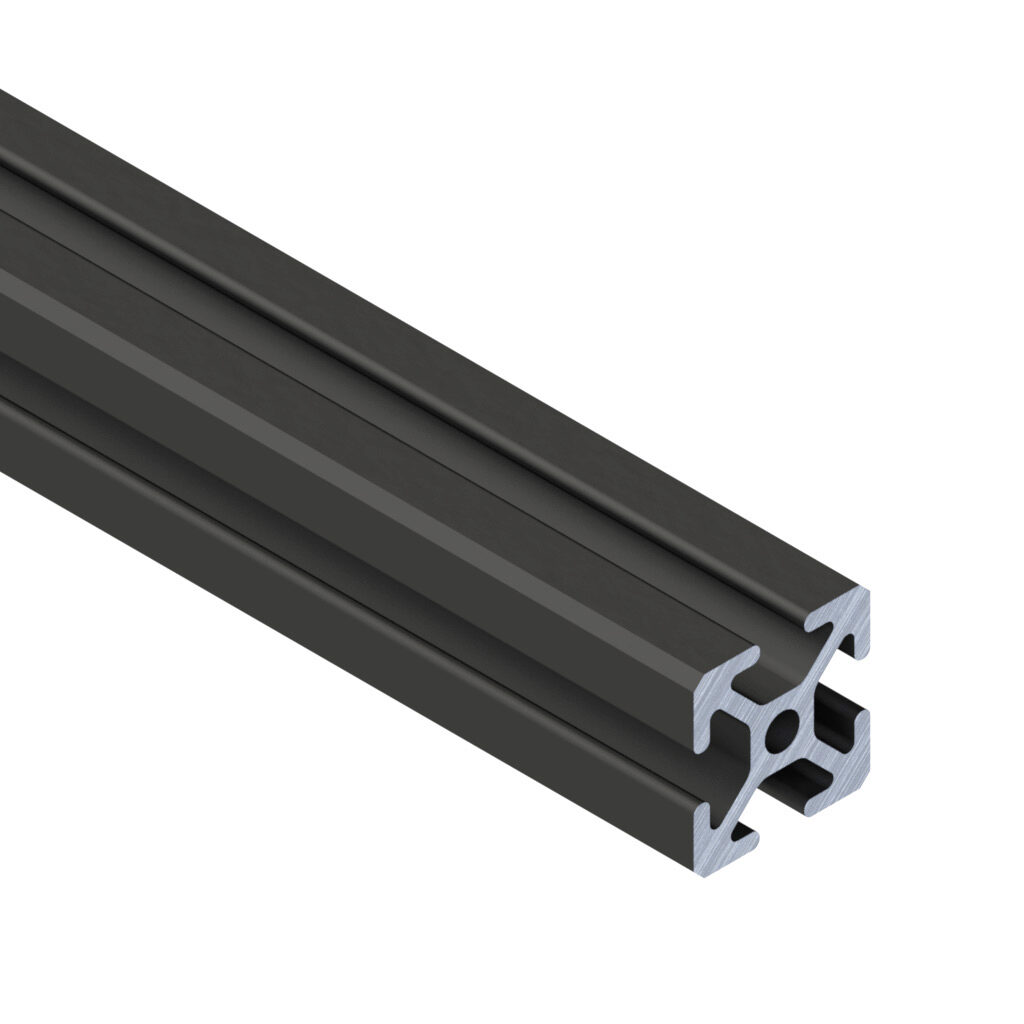 1010B - SureFrame 10 Series standard T-slotted rail, black, 6063-T6 anodized aluminum alloy, cut to length, 1 x 1in profile, slot size 6.