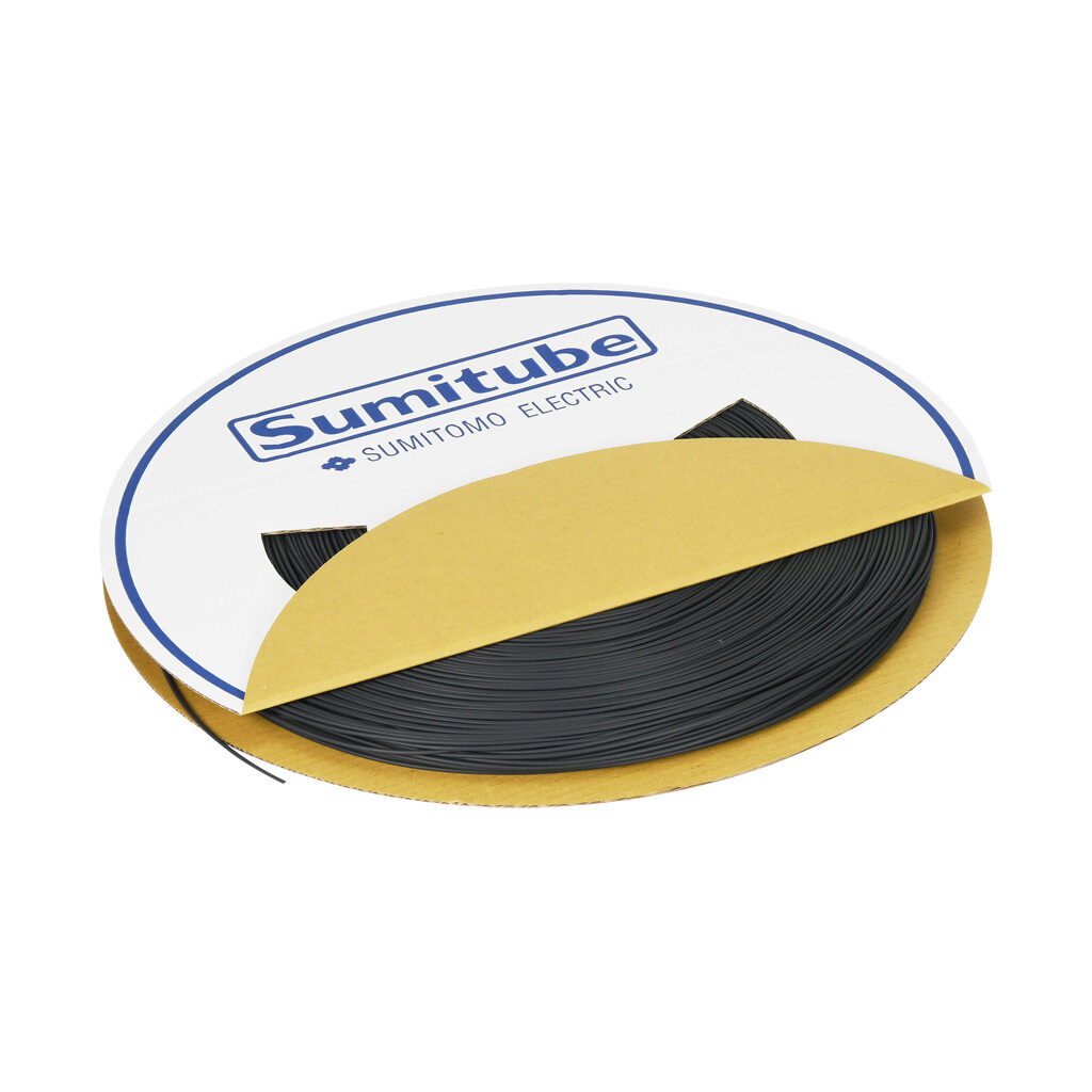 106-10021 - Sumitomo B2 heat shrink tubing, 1/16in trade size, 2:1 shrink ratio, single wall, flexible, black, flame retardant, UL 1581 VW-1, 1000ft spool length.