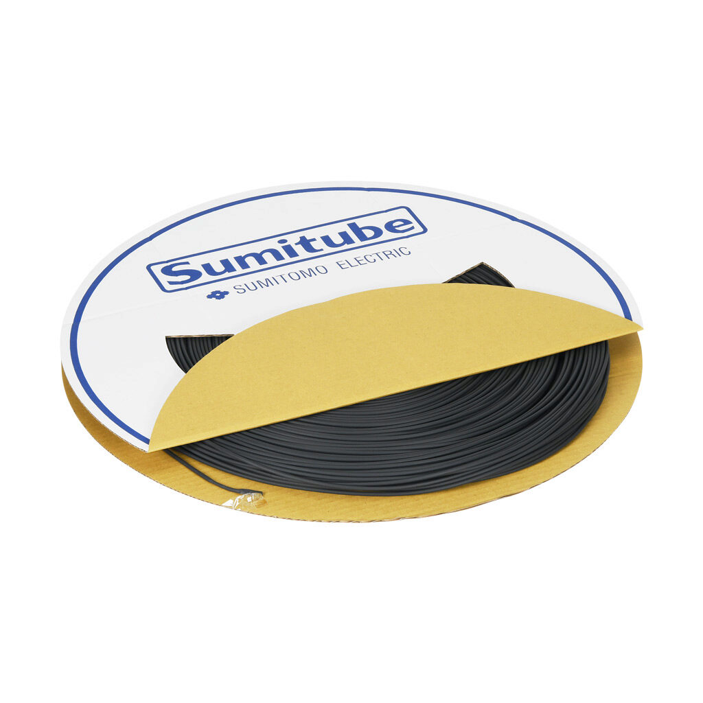 106-10043 - Sumitomo B2 heat shrink tubing, 3/32in trade size, 2:1 shrink ratio, single wall, flexible, black, flame retardant, UL 1581 VW-1, 500ft spool length.