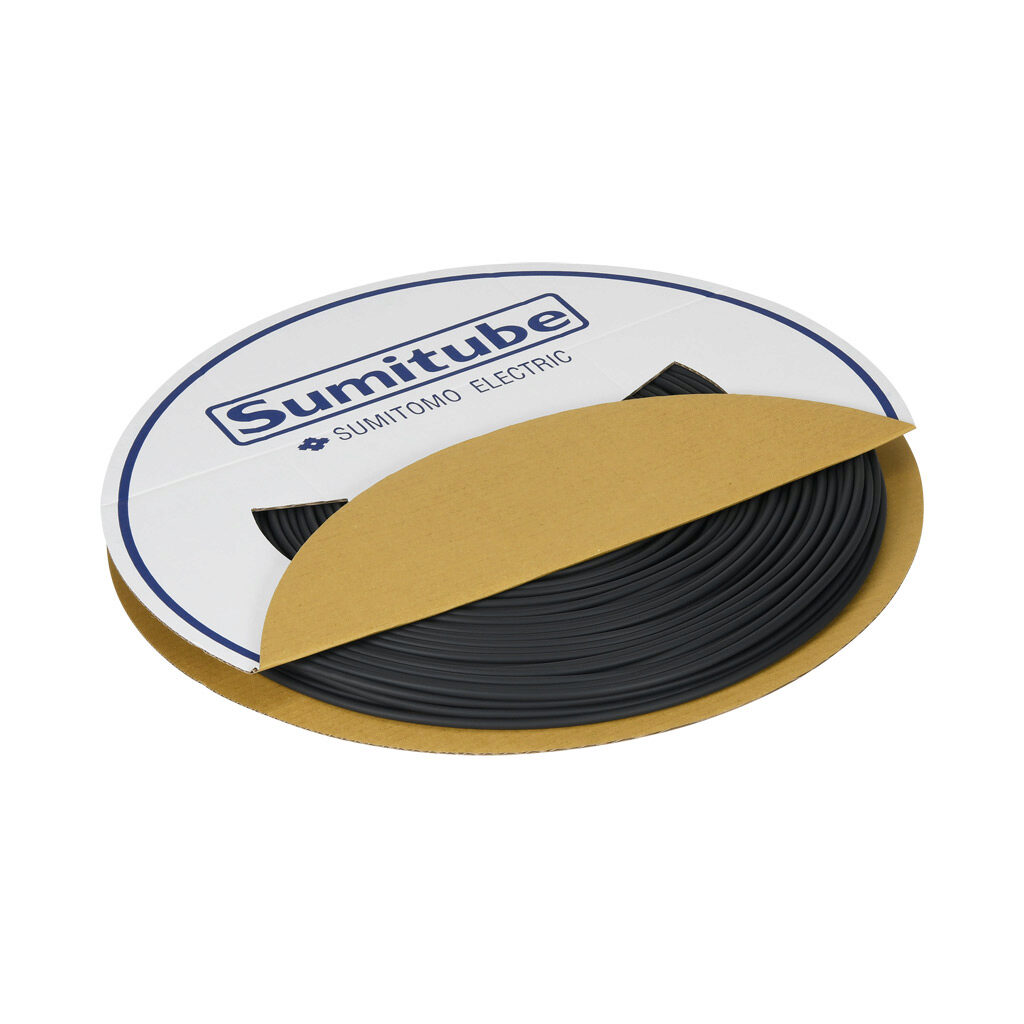 106-10094 - Sumitomo B2 heat shrink tubing, 3/16in trade size, 2:1 shrink ratio, single wall, flexible, black, flame retardant, UL 1581 VW-1, 200ft spool length.
