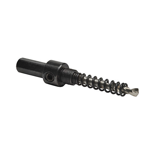 106201 - RUKO arbor assembly, type A6, 5/8-18 UNF, 3/8in hex shank. For use with 1-1/4 to 8-1/4in diameter bi-metal hole saws. Type A6 arbor, HSS 1/4in pilot bit, hex key and ejector spring included.