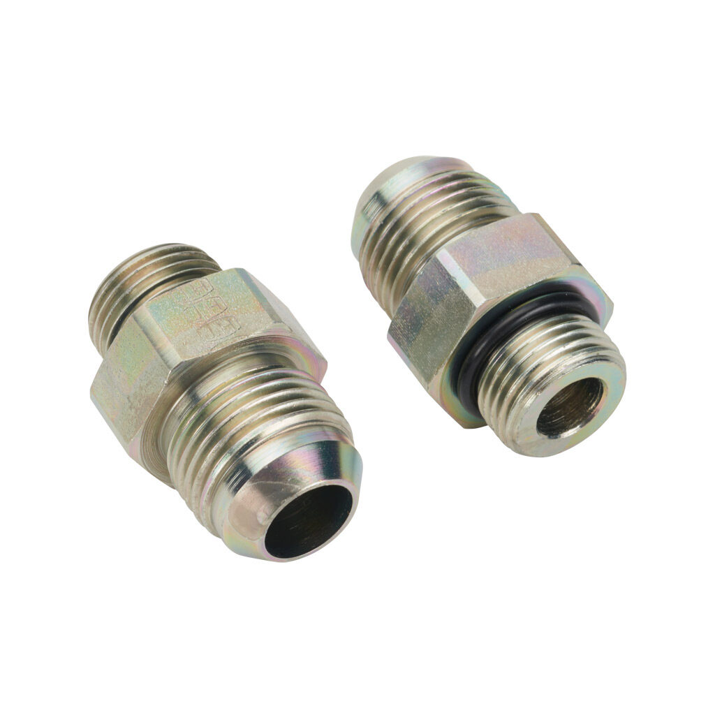 10MJ-10MB - HY-TECH hydraulic fluid adapter, straight, plated steel body, (1) -10 male JIC 37 deg and (1) -10 male o-ring boss. Package of 2.